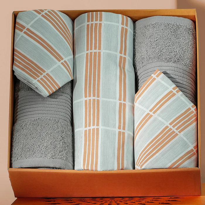 Optimist Bloom Berne 144TC Cotton 6PC Bed Bath Set - Gray / Blue Stripes