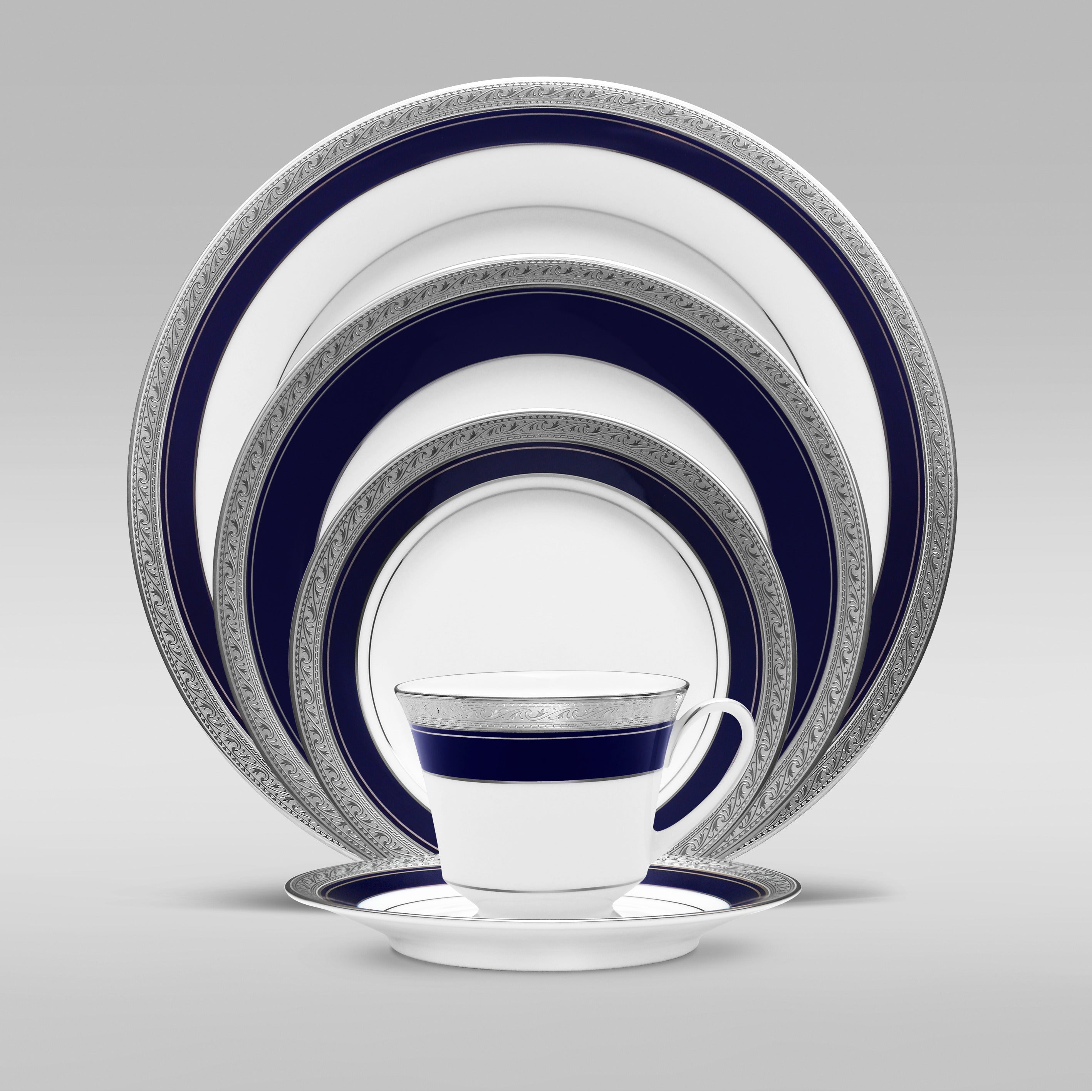 Noritake CRESTWOOD COBALT PLATINUM 21PC DINNER SET W/GB