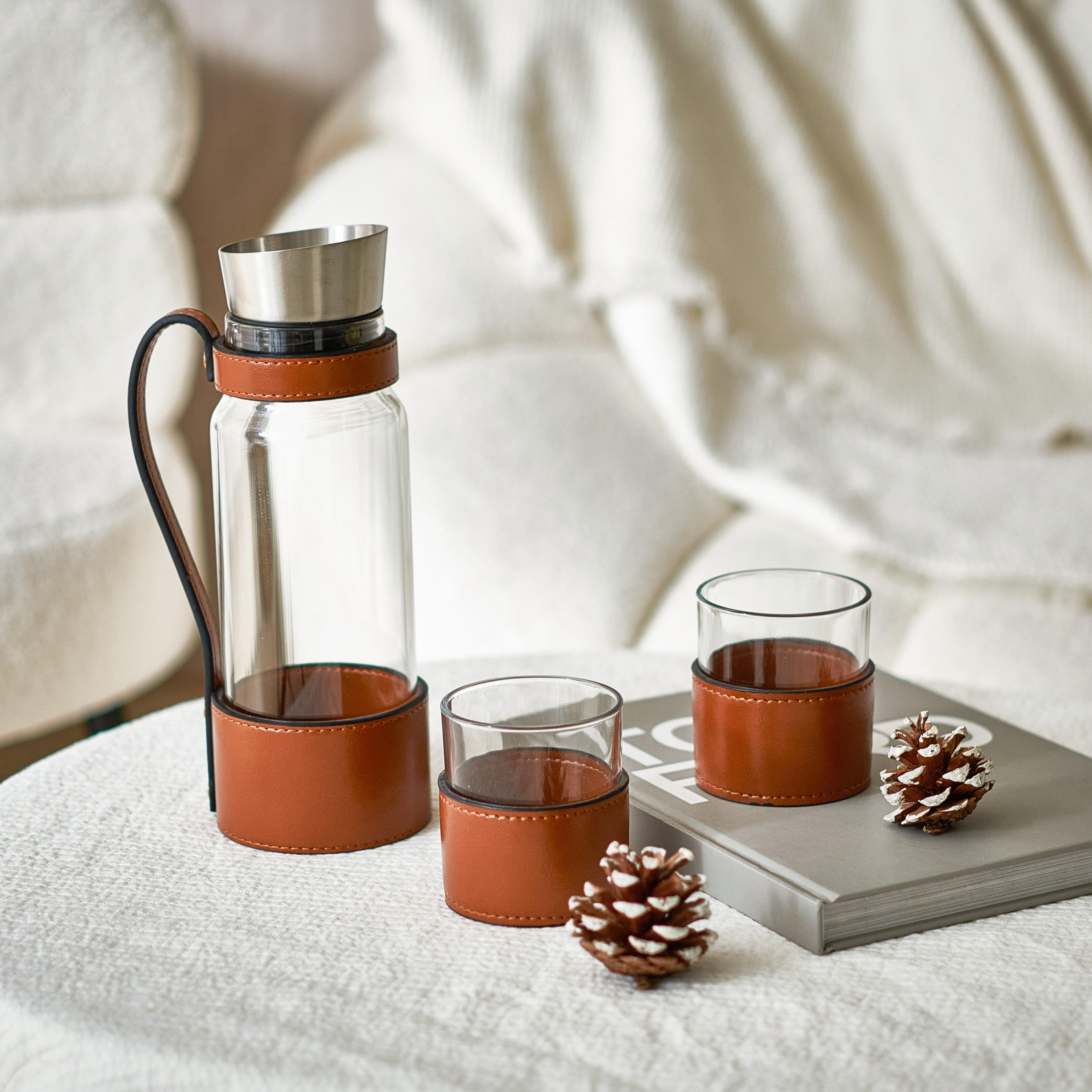 Leather Water Jug With Cups