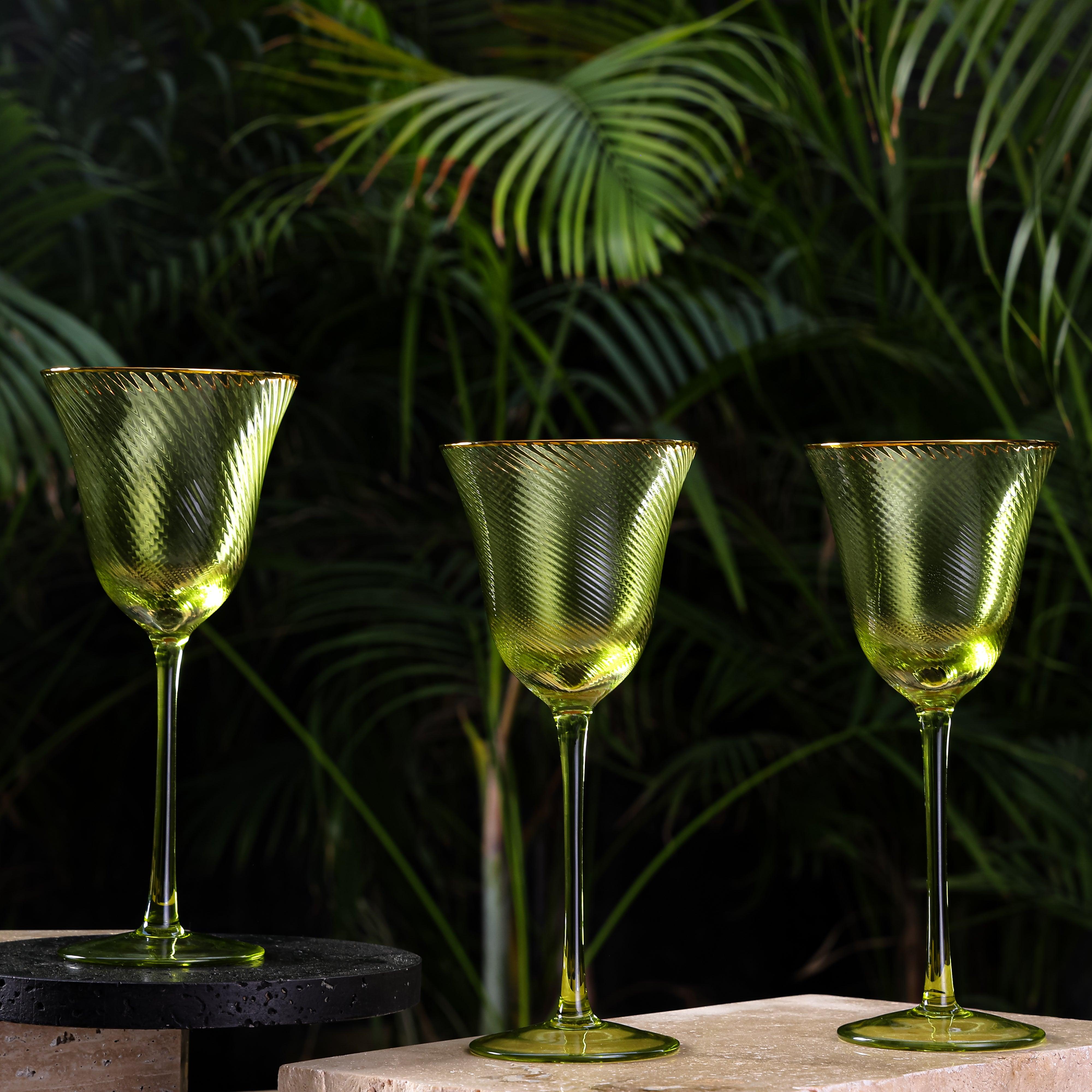 Shade Set Of 4 Wine Glasses Green Hues - Daamaira Home and Living Ltd