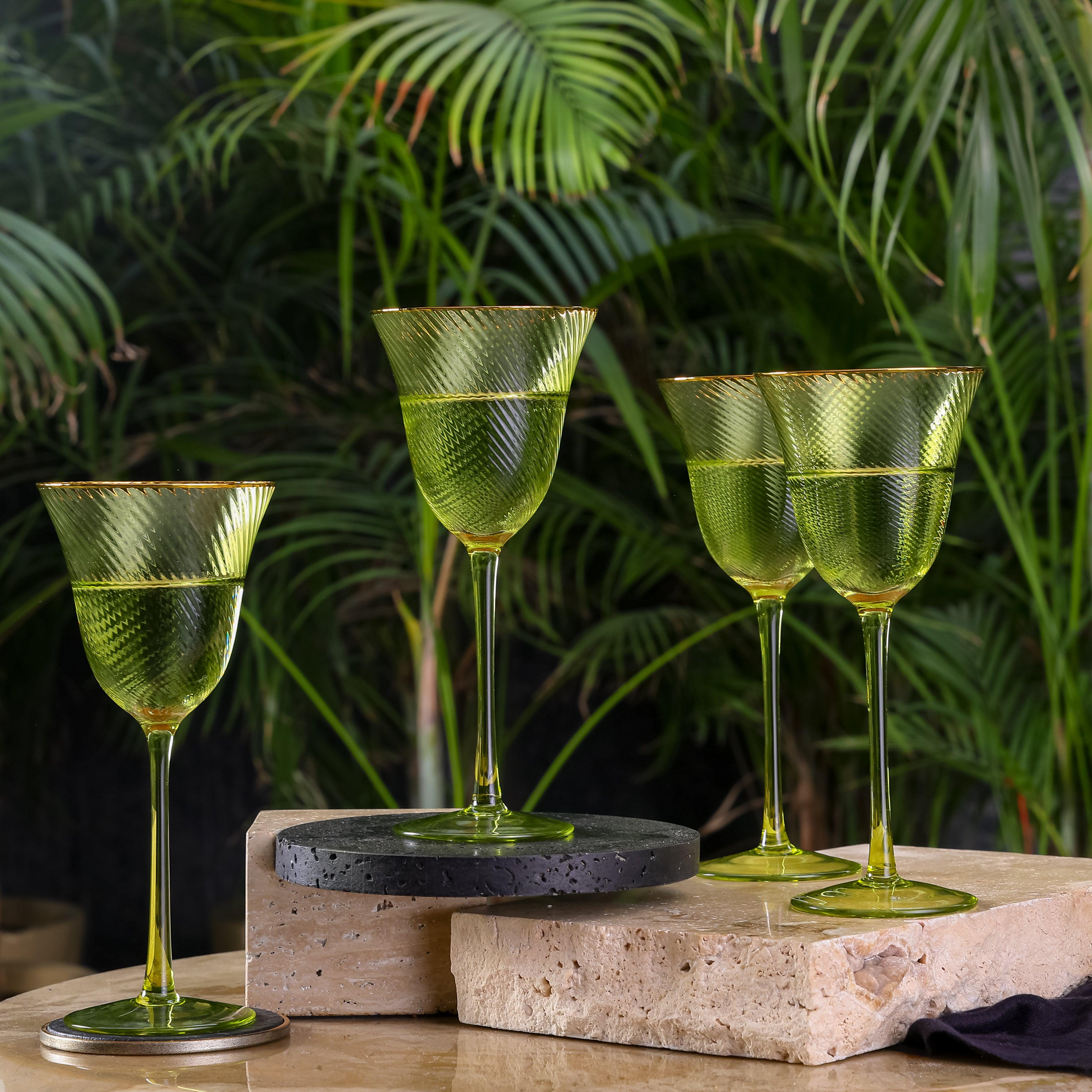 Shade Set Of 4 Wine Glasses Green Hues - Daamaira Home and Living Ltd