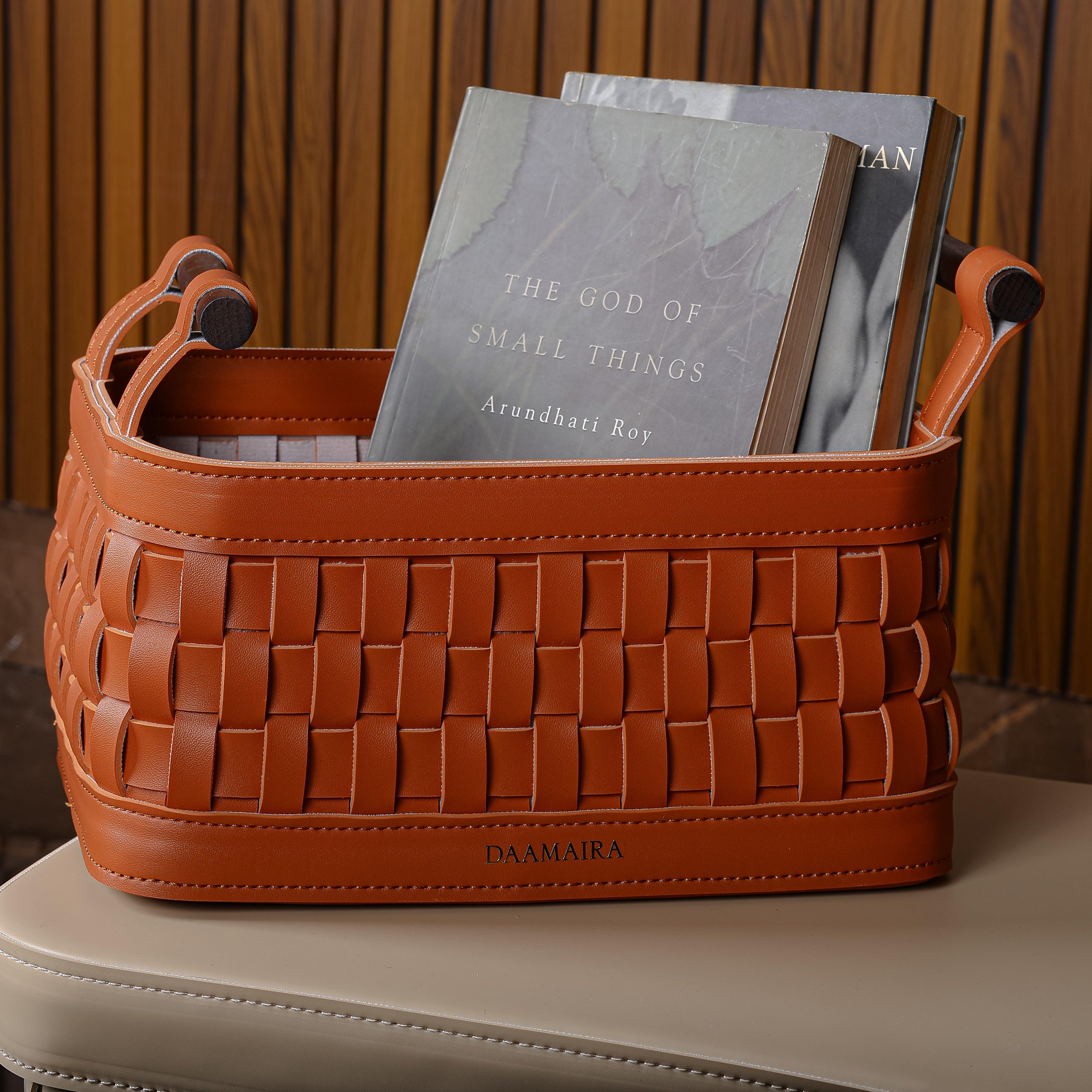 Soiree Leather Basket - Brown - Daamaira Home and Living Ltd