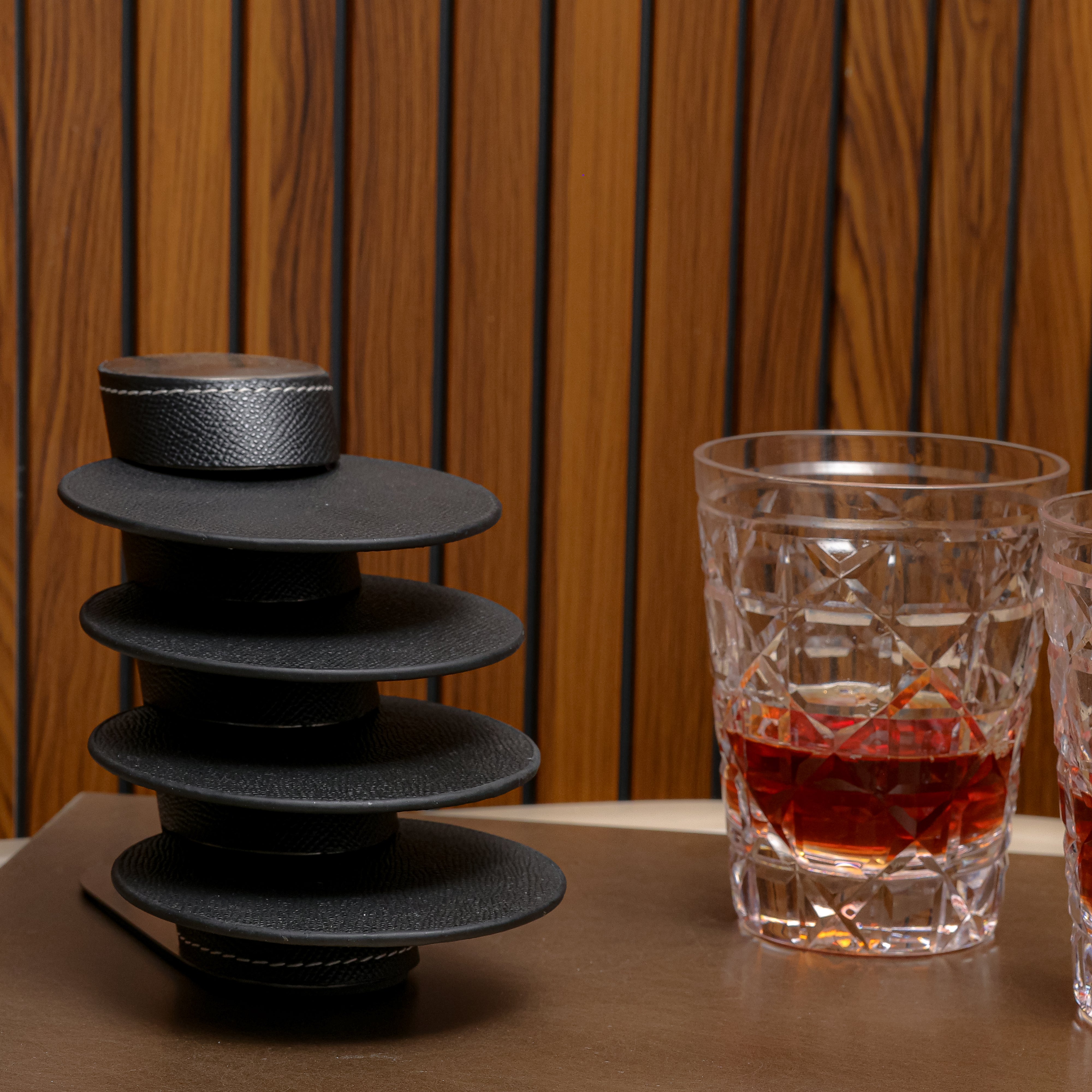 Leather Coasters With Stand- Black