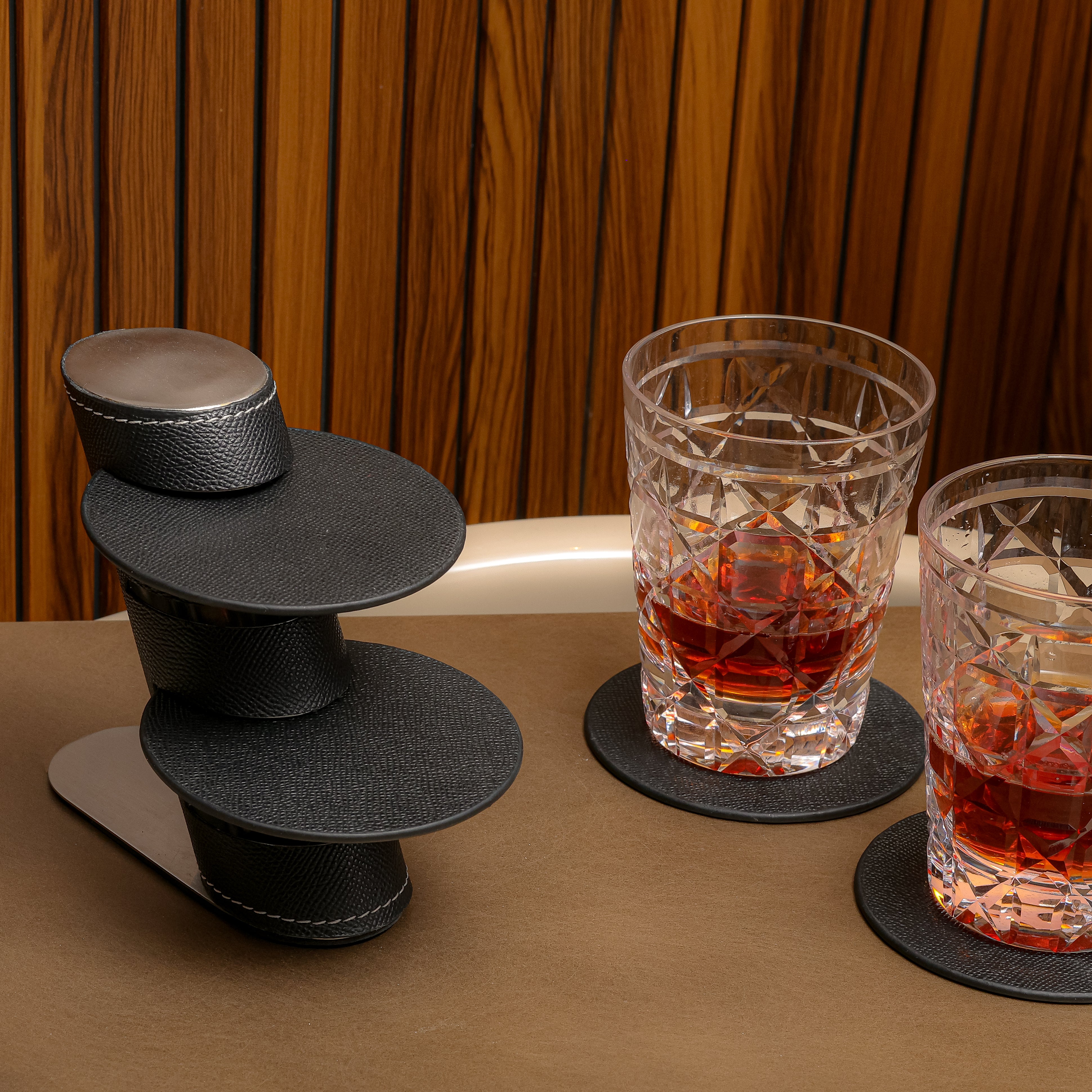Leather Coasters With Stand- Black