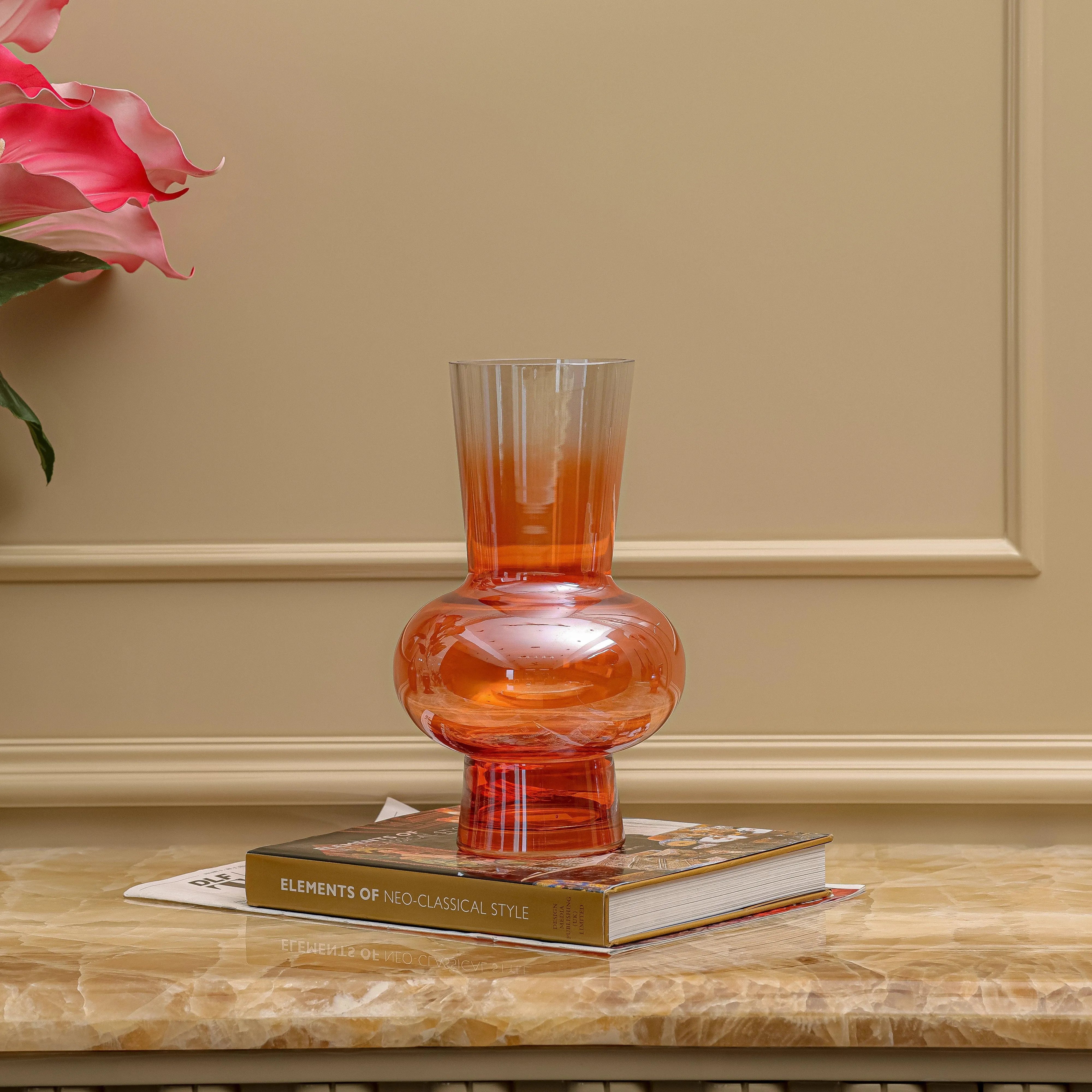 Orange Ombre Tall Glass Vase
