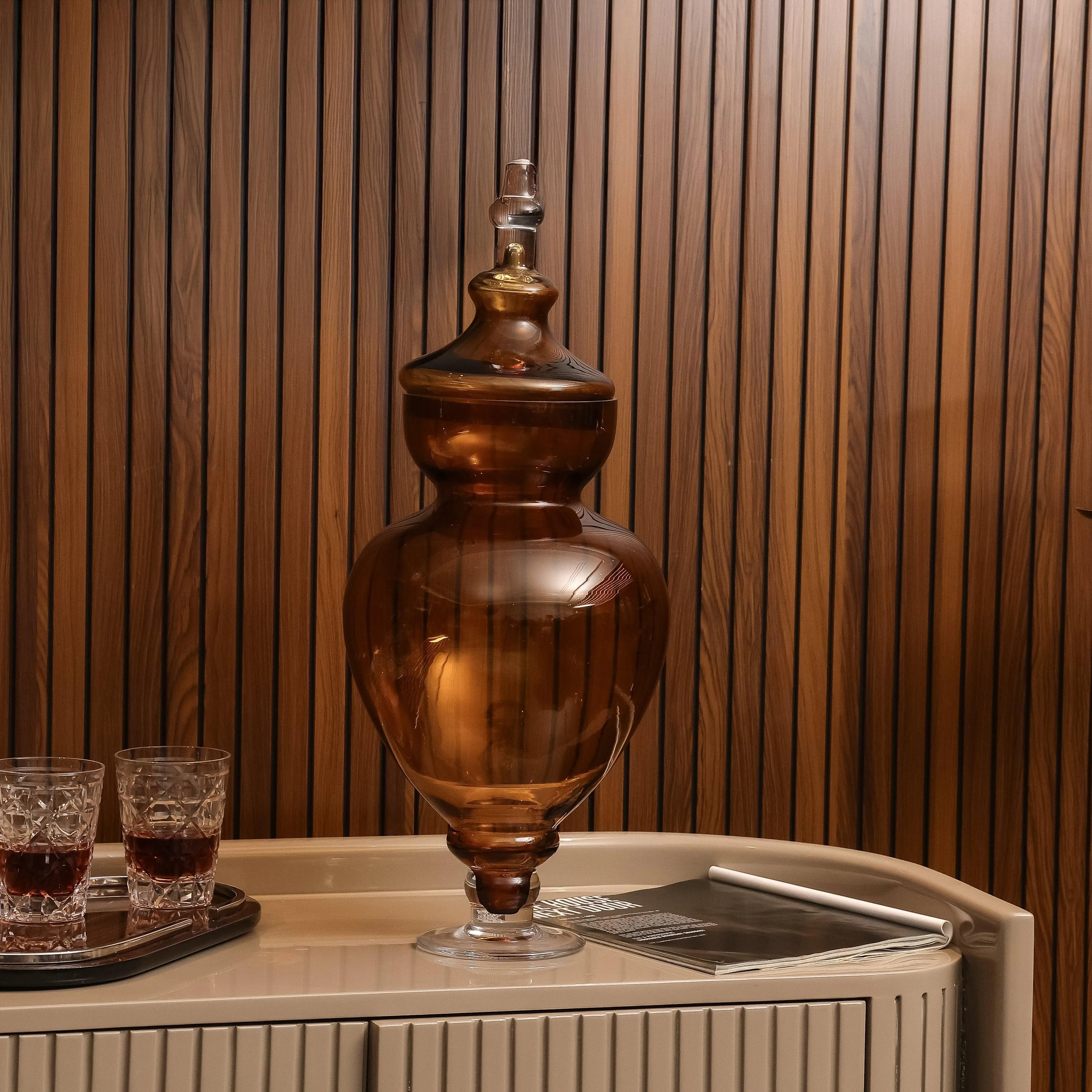 Azzura Brown Tall Vase With Lid