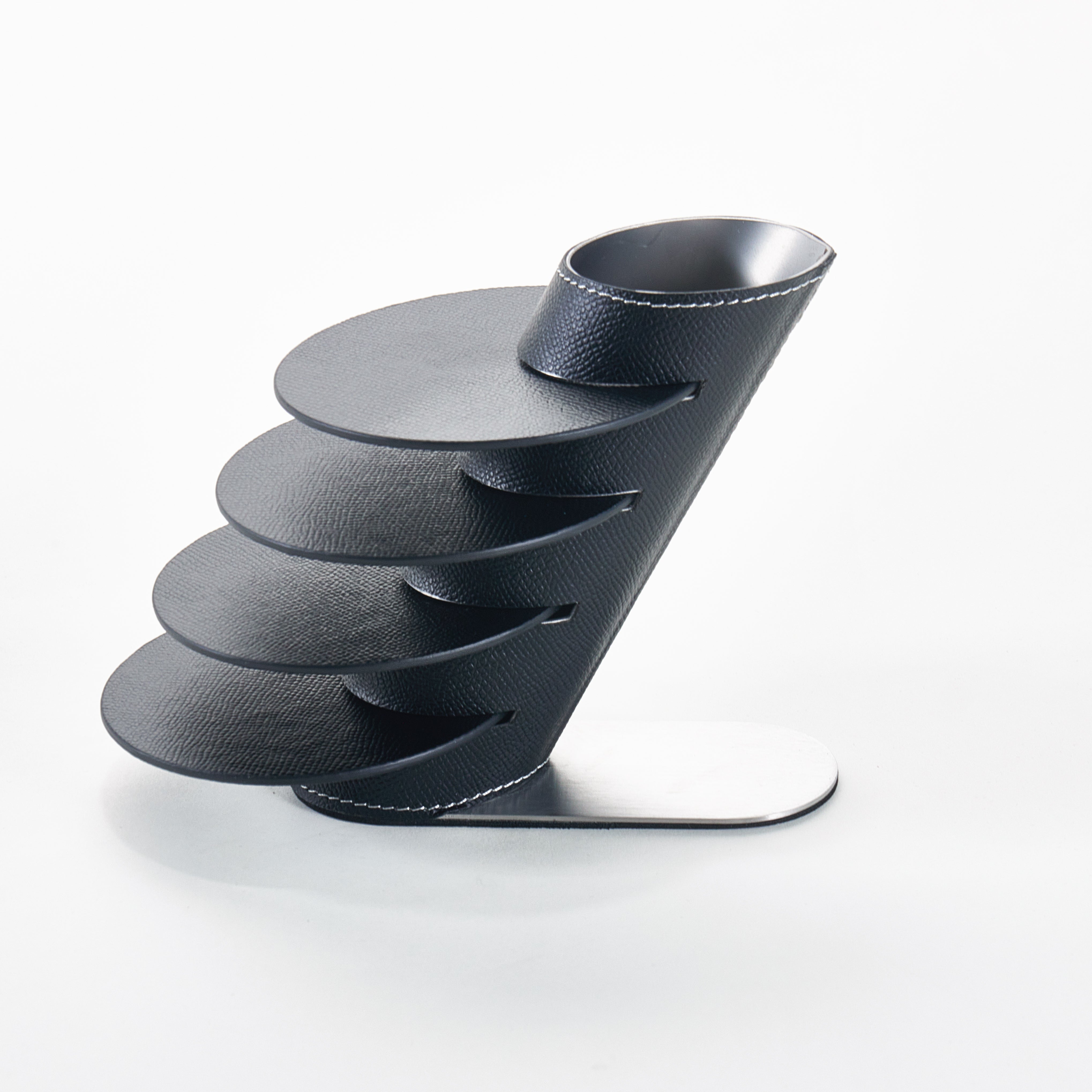 Leather Coasters With Stand- Black