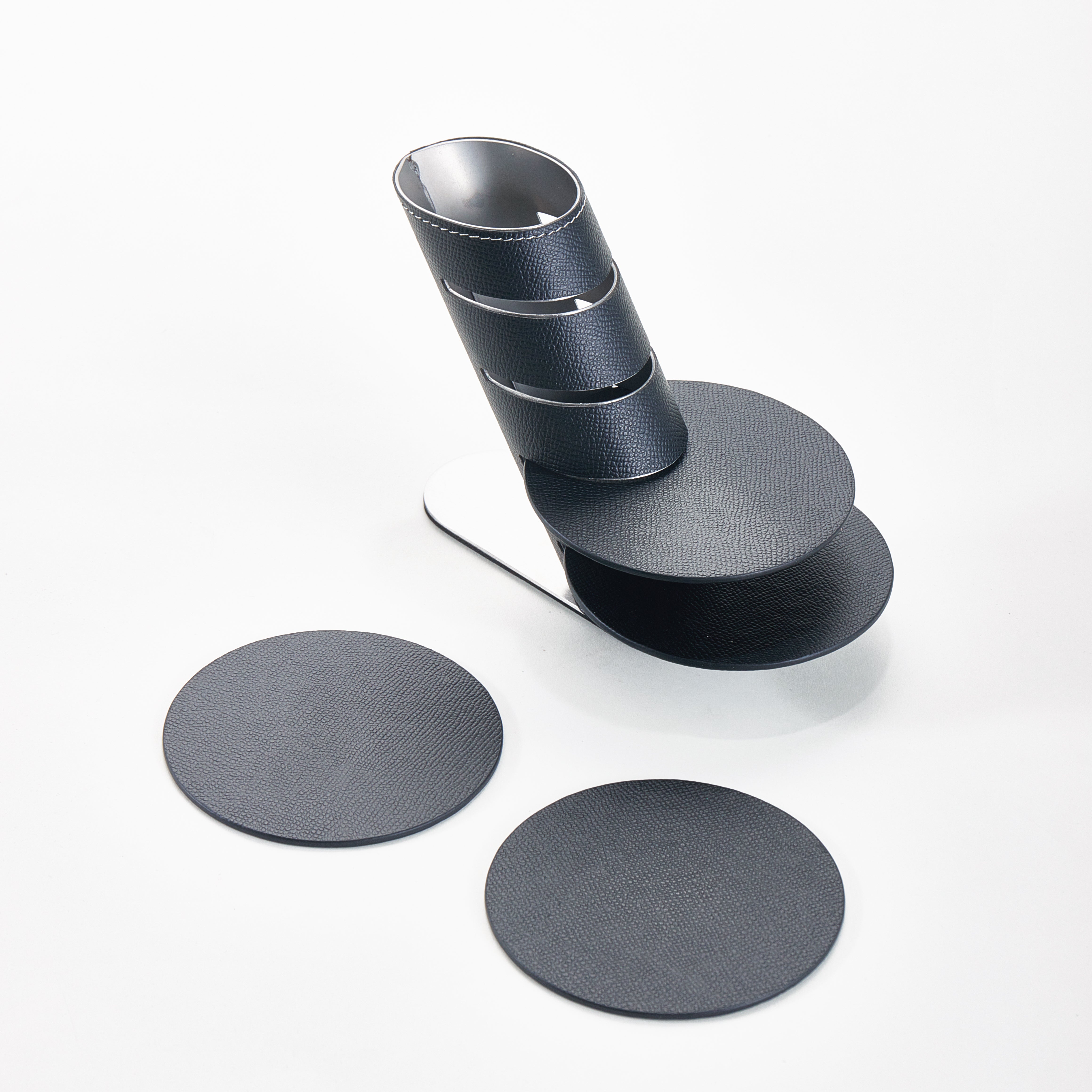 Leather Coasters With Stand- Black