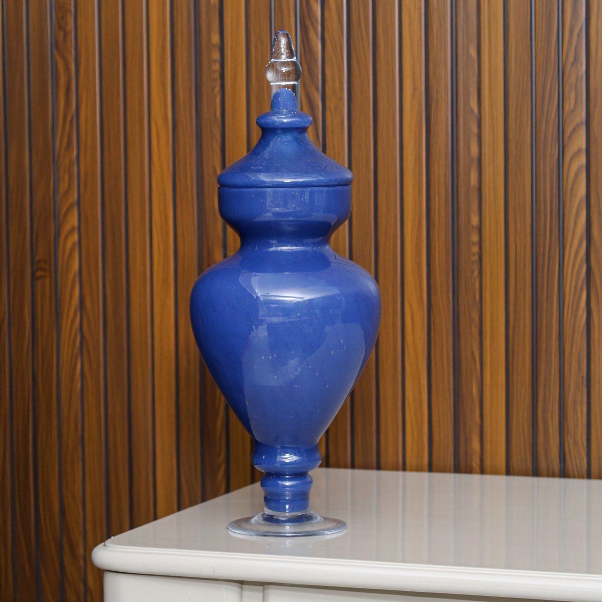 Vases Allure Blue Short Vase with Lid - Daamaira Home and Living Ltd