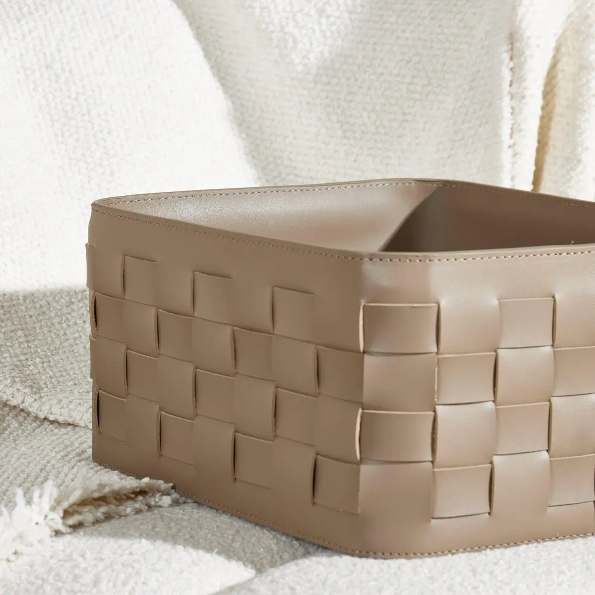 Wicker Storage Box Aubrey Leather Basket - Daamaira Home and Living Ltd