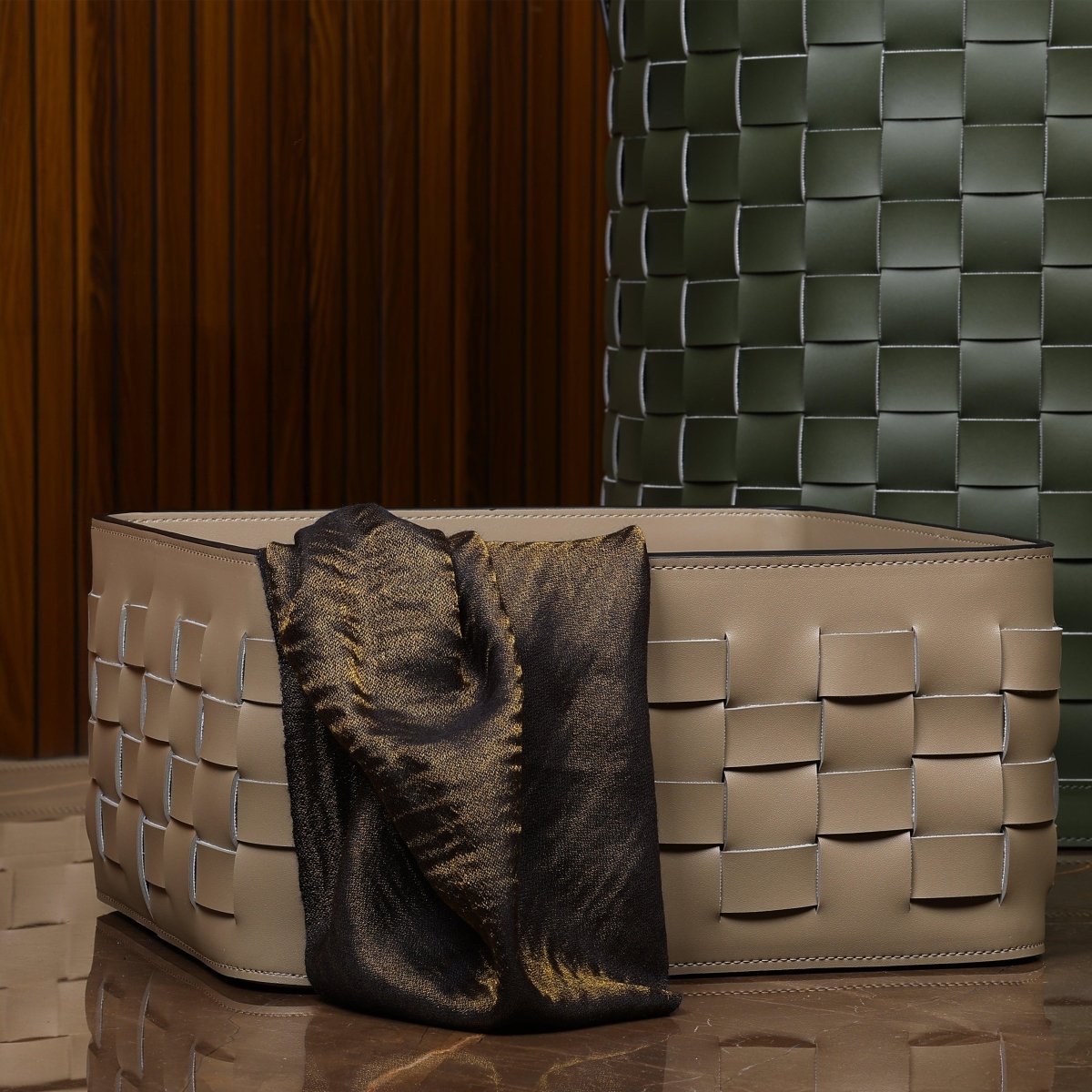 Wicker Storage Box Aubrey Leather Basket - Daamaira Home and Living Ltd