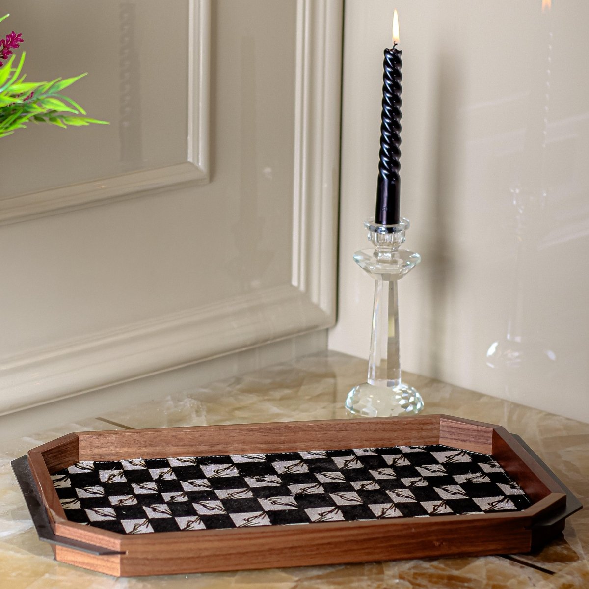 Serving Tray Black And White Checkered Tray - Daamaira Home and Living Ltd