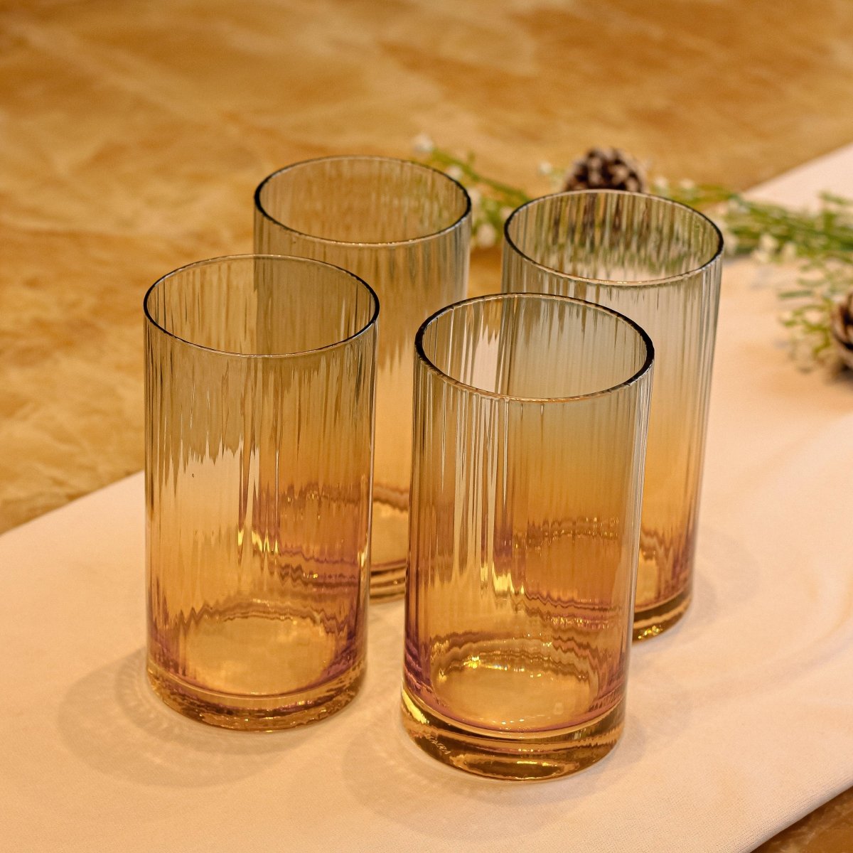 Drinking Glasses Blue And Amber Ombre High Ball Glass - Set of 4 - Daamaira Home and Living Ltd