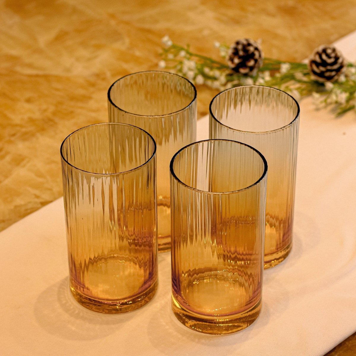 Drinking Glasses Blue And Amber Ombre High Ball Glass - Set of 4 - Daamaira Home and Living Ltd