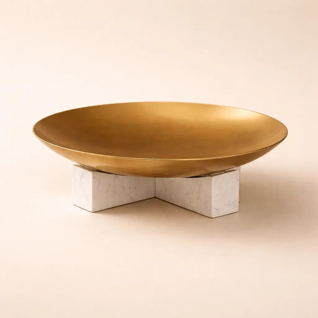 Decorative Platters Brass Tray With Marble Stand - Daamaira Home and Living Ltd