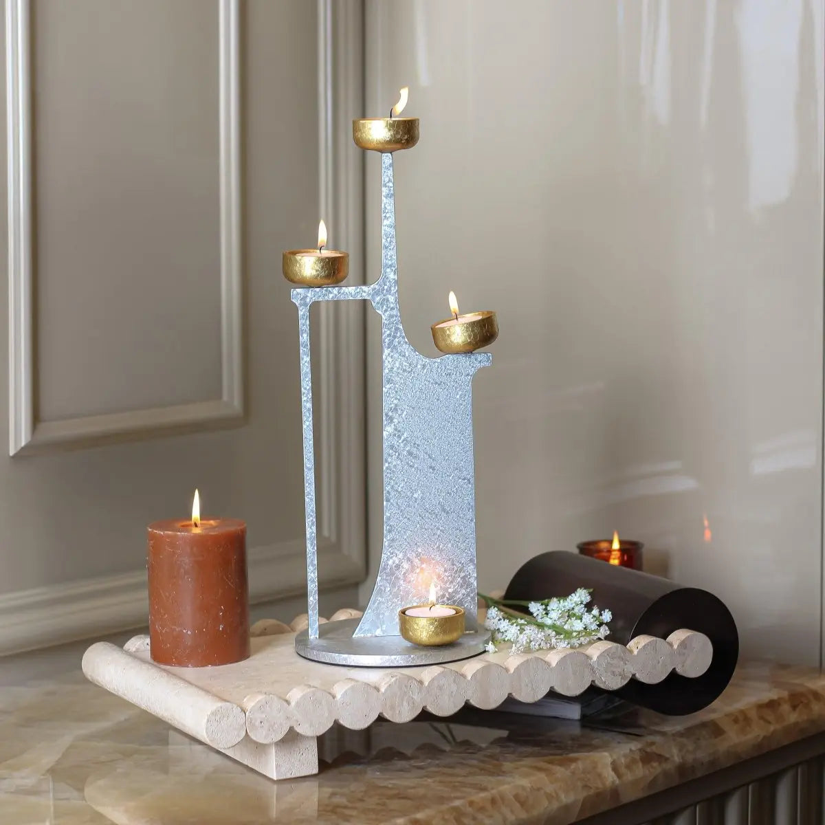 Candle Holders Celestial Silver Candle Stand - Daamaira Home and Living Ltd