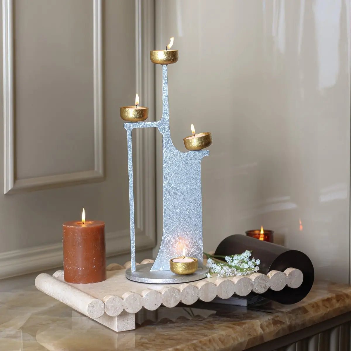 Candle Holders Celestial Silver Candle Stand - Daamaira Home and Living Ltd