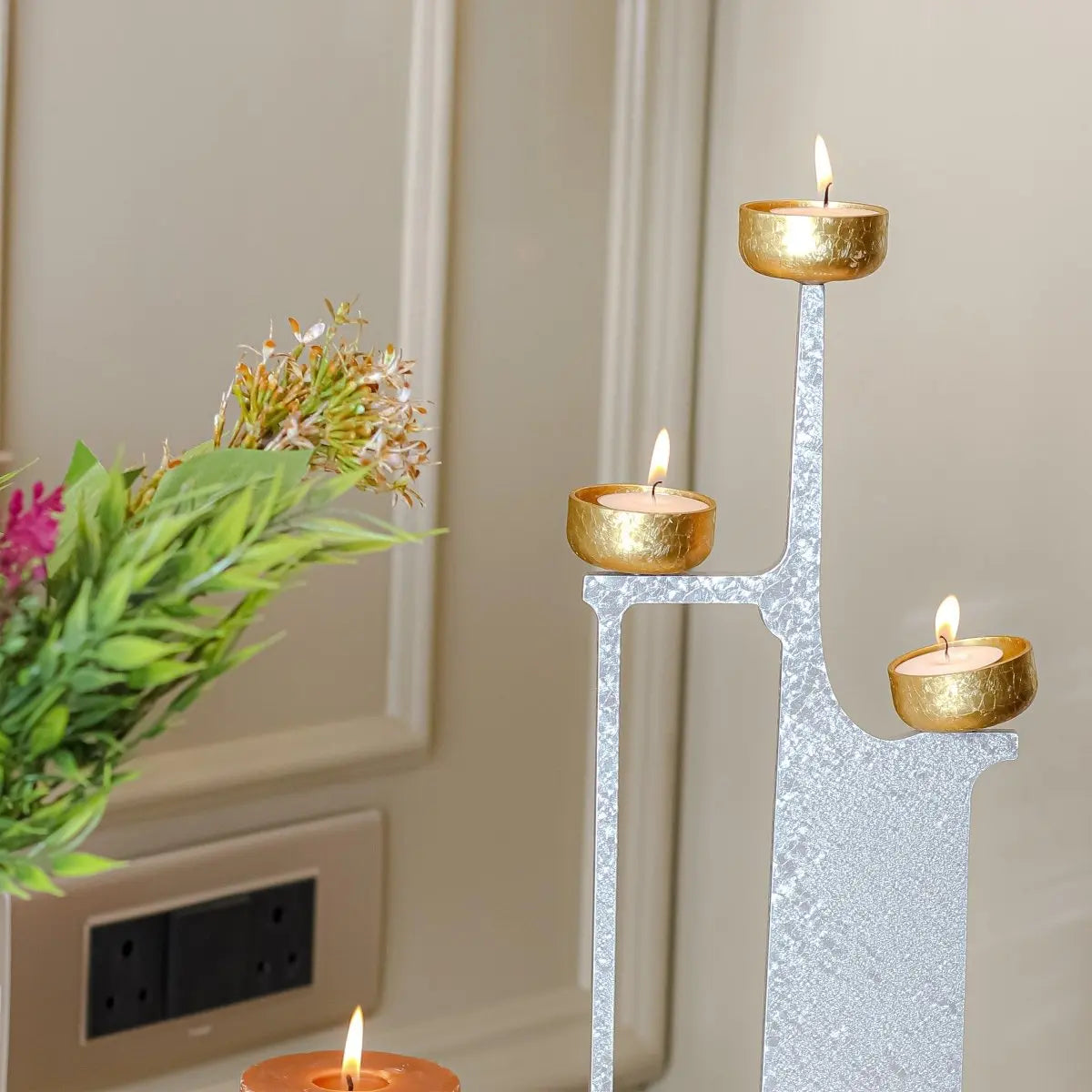 Candle Holders Celestial Silver Candle Stand - Daamaira Home and Living Ltd