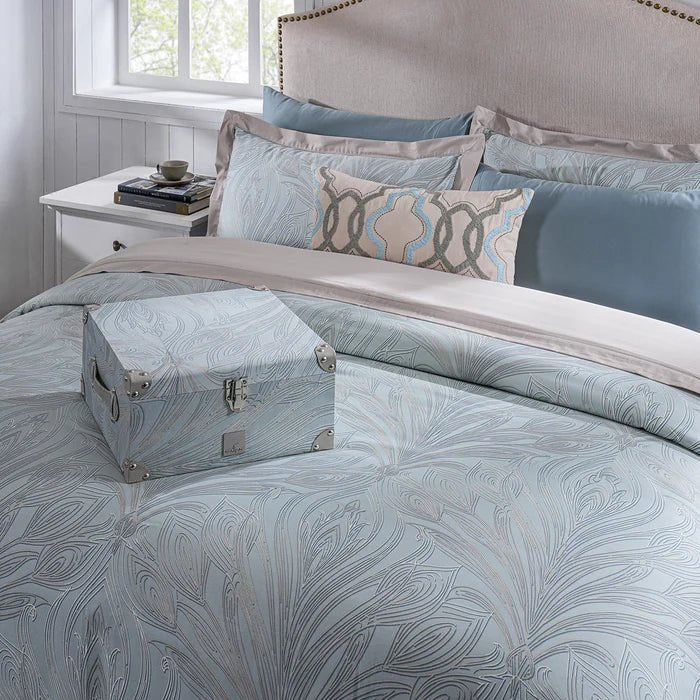 Classical Ornate Baroque Feathering 8pcs Duvet Cover Set Blue - Daamaira Home and Living Ltd