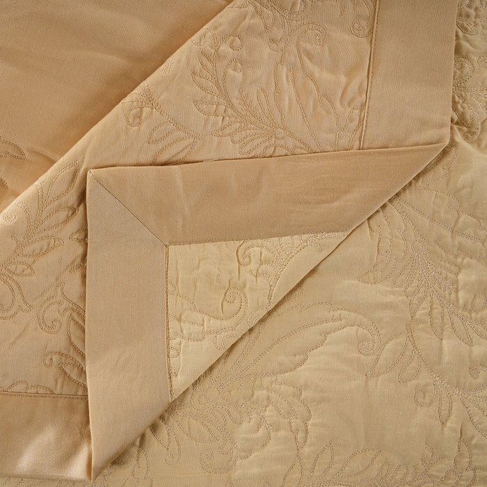 Classical Ornate Twirls & Swirls || 8 - Pcs Quilt/Qulited Bed Cover Set - Gold - Daamaira Home and Living Ltd