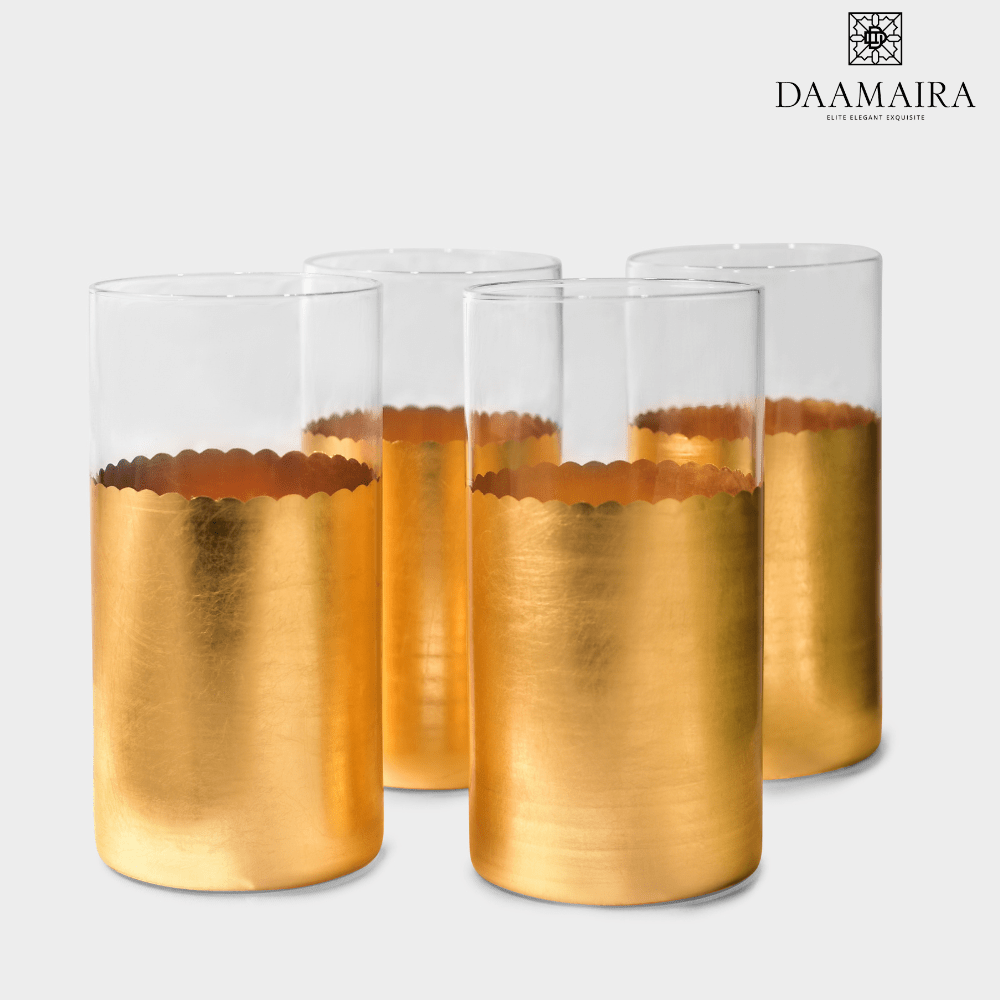 Drinking Glasses Gold Set Of 4 High Ball Glasses - Daamaira Home and Living Ltd