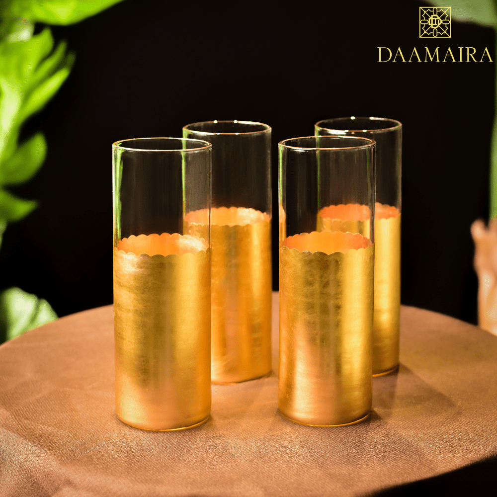 Drinking Glasses Gold Set Of 4 Tall Glasses - Daamaira Home and Living Ltd