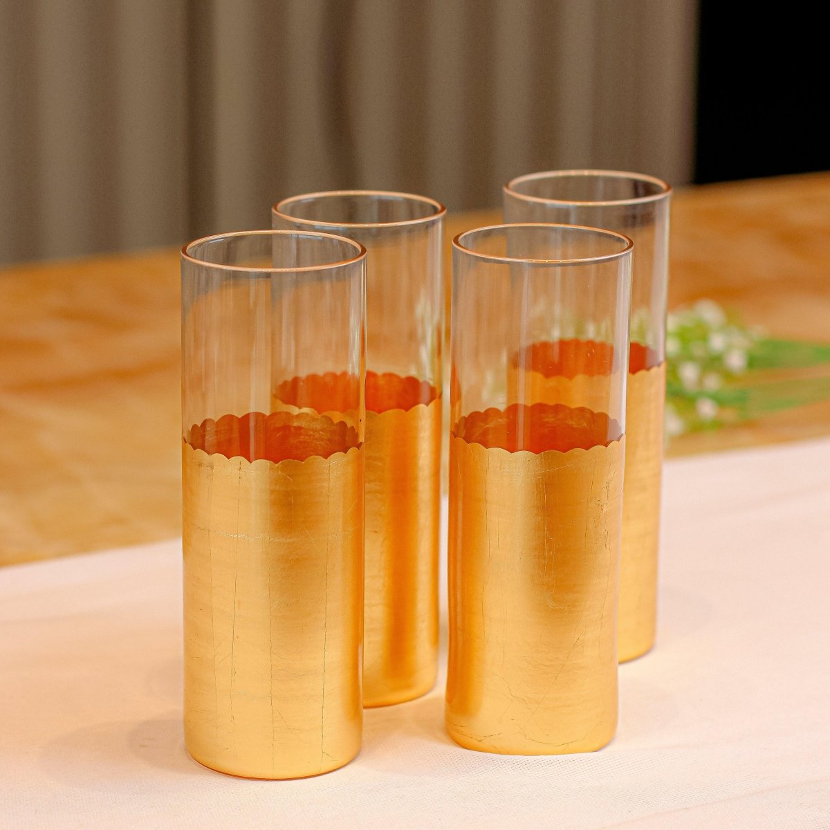 Drinking Glasses Gold Set Of 4 Tall Glasses - Daamaira Home and Living Ltd