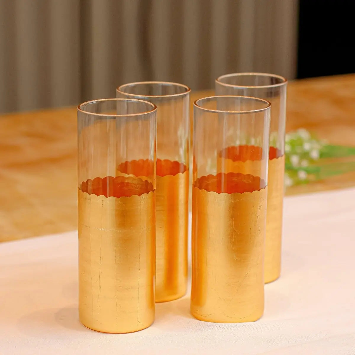 Drinking Glasses Gold Set Of 4 Tall Glasses - Daamaira Home and Living Ltd