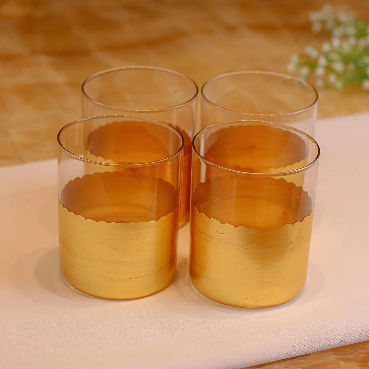 Drinking Glasses Gold Set Of 4 Water Glasses - Daamaira Home and Living Ltd