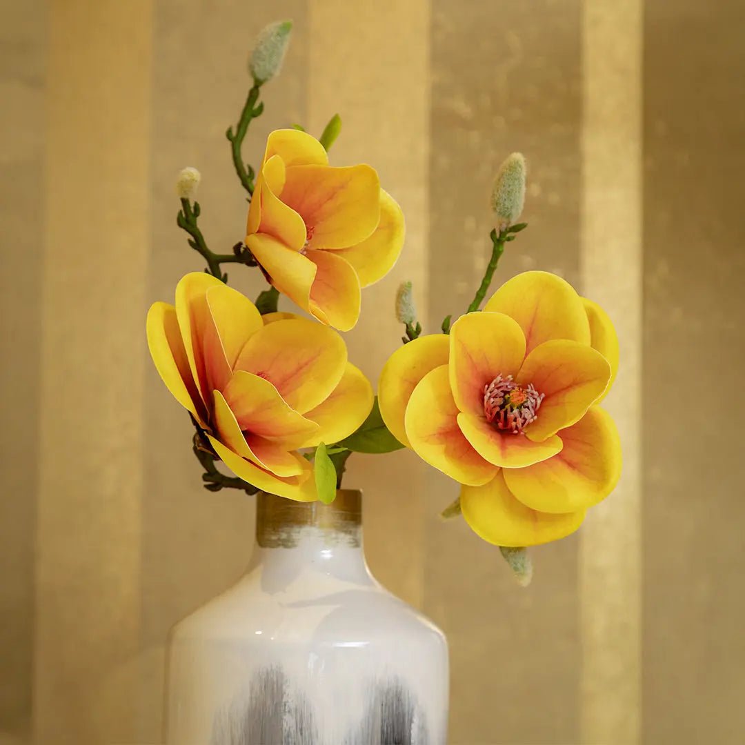 Golden Bloom Magnolia Stem in Ceramic Vase - Daamaira Home and Living Ltd