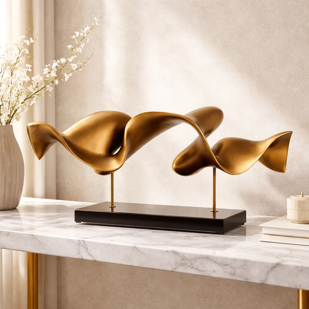Decor Objects Golden Fluid Abstract Sculpture - Daamaira Home and Living Ltd