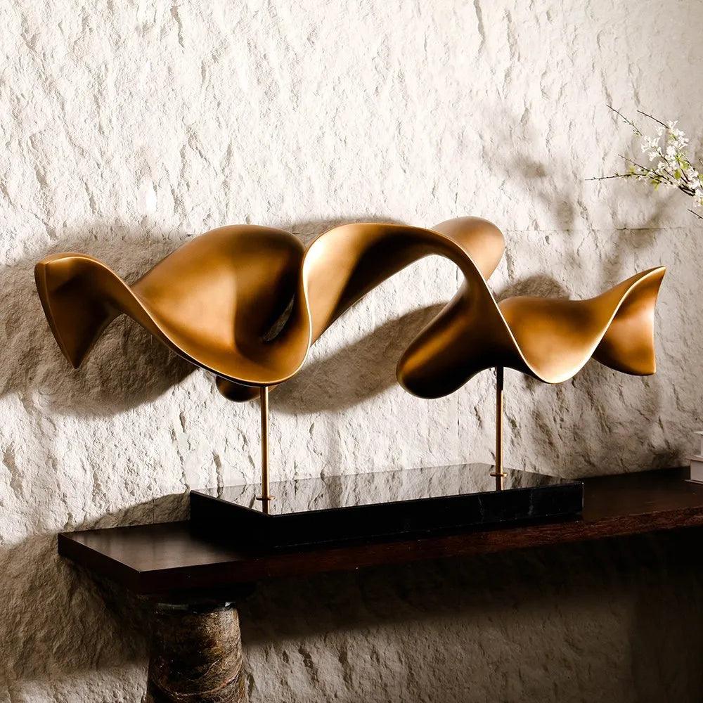 Decor Objects Golden Fluid Abstract Sculpture - Daamaira Home and Living Ltd