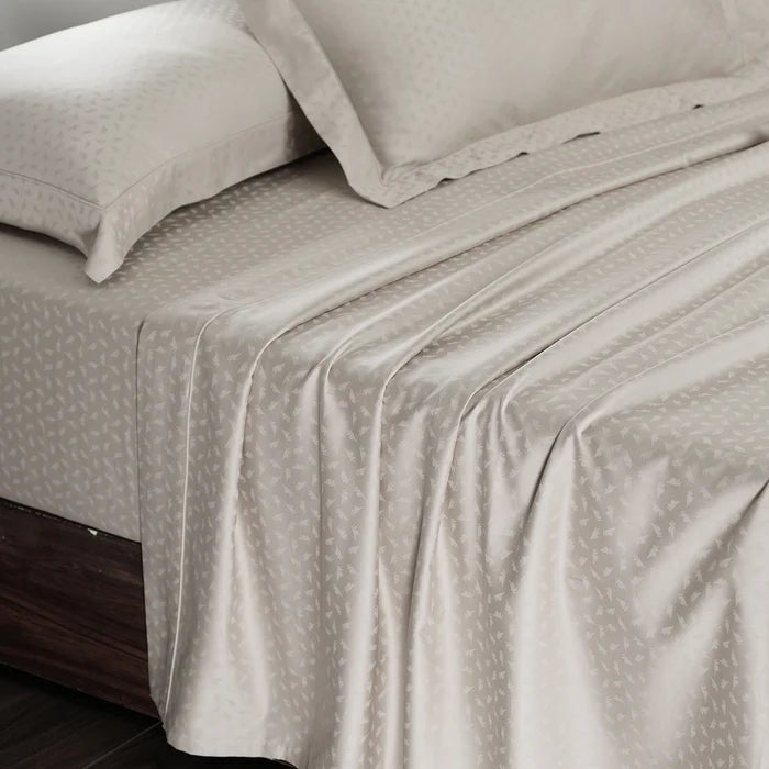 Leaf Self Jacquard 100% Cotton Ultra Soft Bed Sheet with Pillow Case - Beige - Daamaira Home and Living Ltd