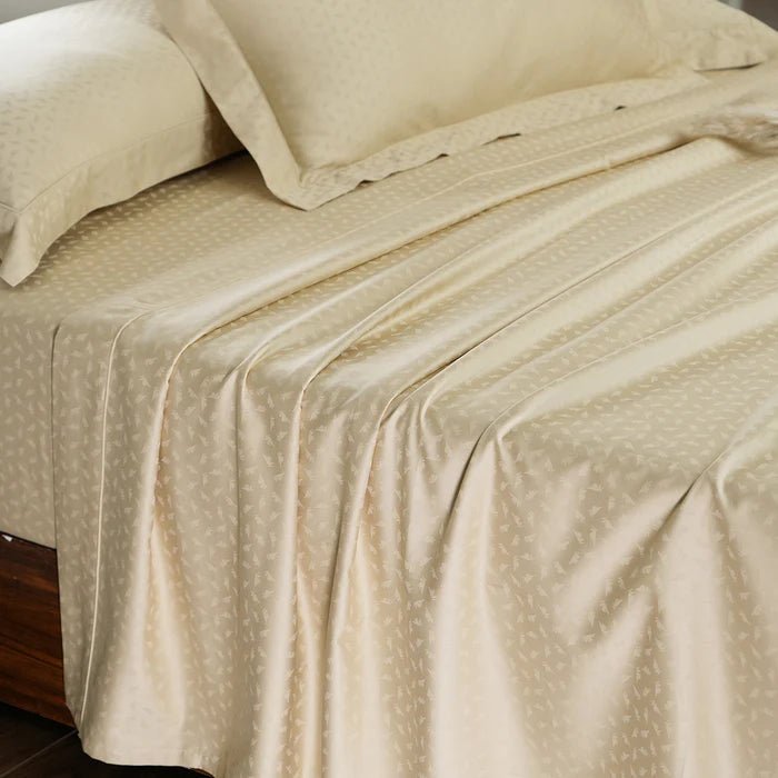 Leaf Self Jacquard 100% Cotton Ultra Soft Bed Sheet with Pillow Case - Golden - Daamaira Home and Living Ltd