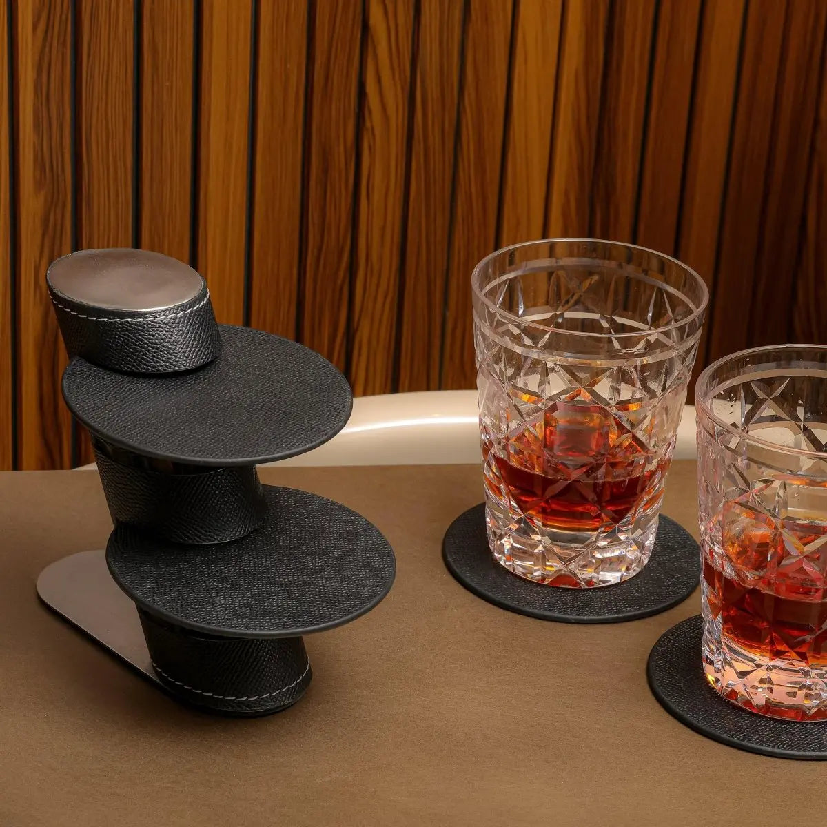 Coasters Leather Coasters With Stand - Black - Daamaira Home and Living Ltd