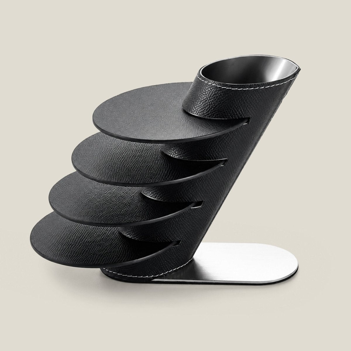 Coasters Leather Coasters With Stand- Black - Daamaira Home and Living Ltd