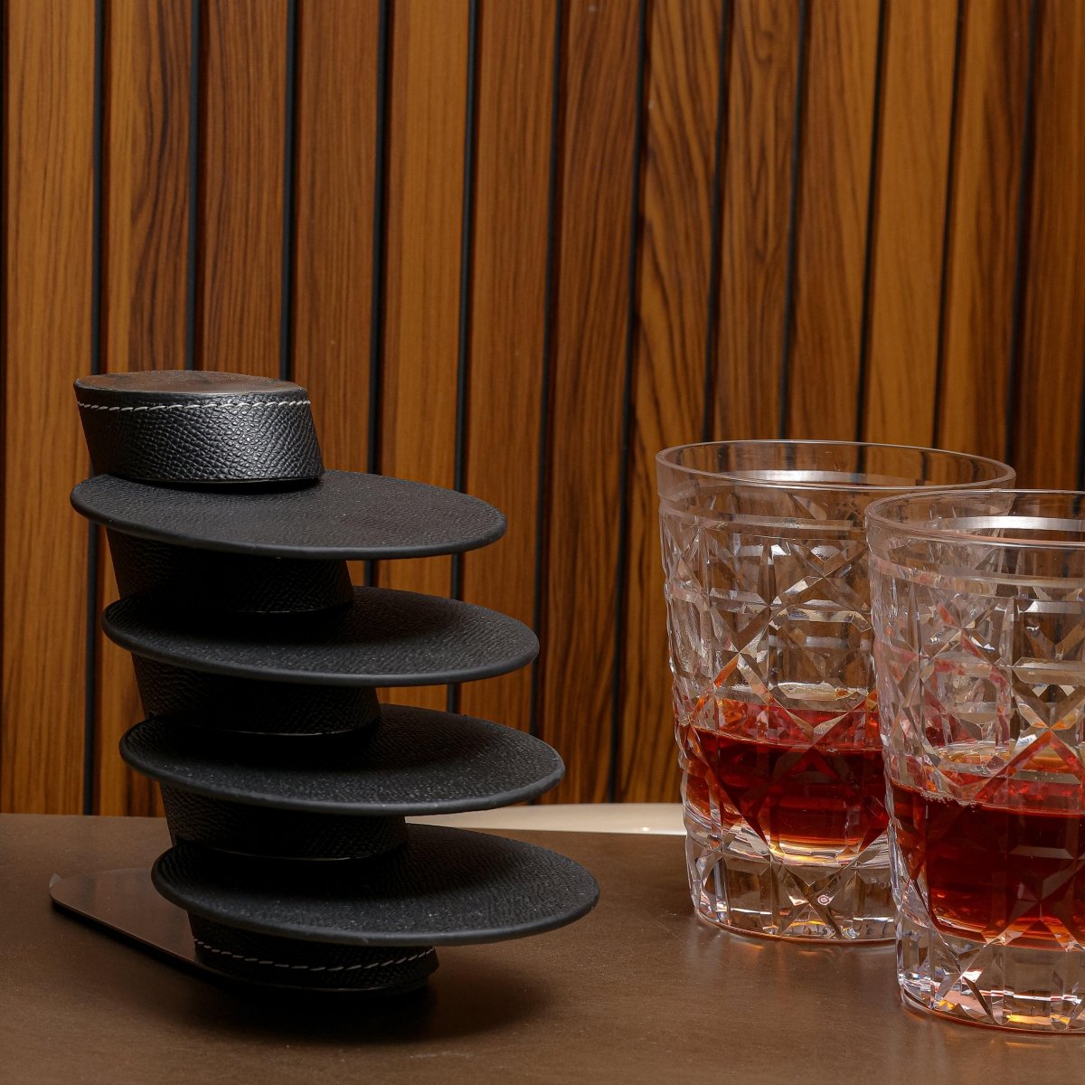 Coasters Leather Coasters With Stand - Black - Daamaira Home and Living Ltd