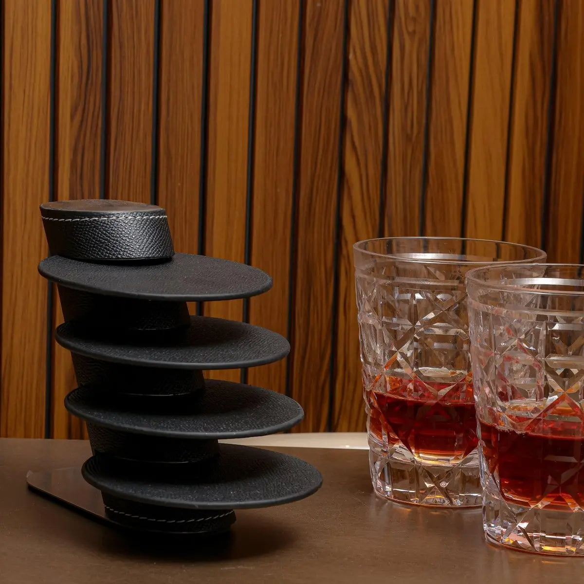 Coasters Leather Coasters With Stand - Black - Daamaira Home and Living Ltd