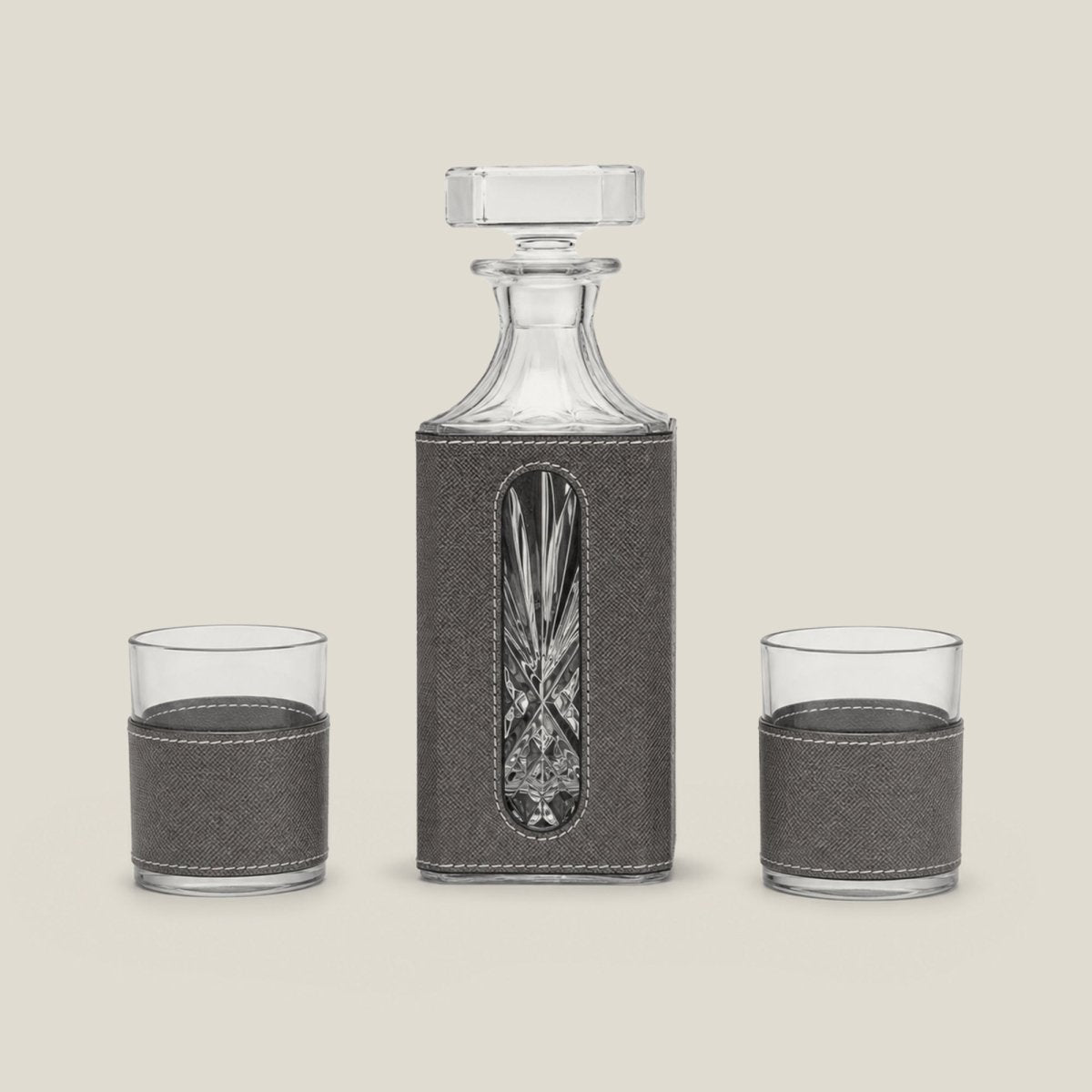 Decanter-Whiskey Leather Decanter Set - Grey - Daamaira Home and Living Ltd