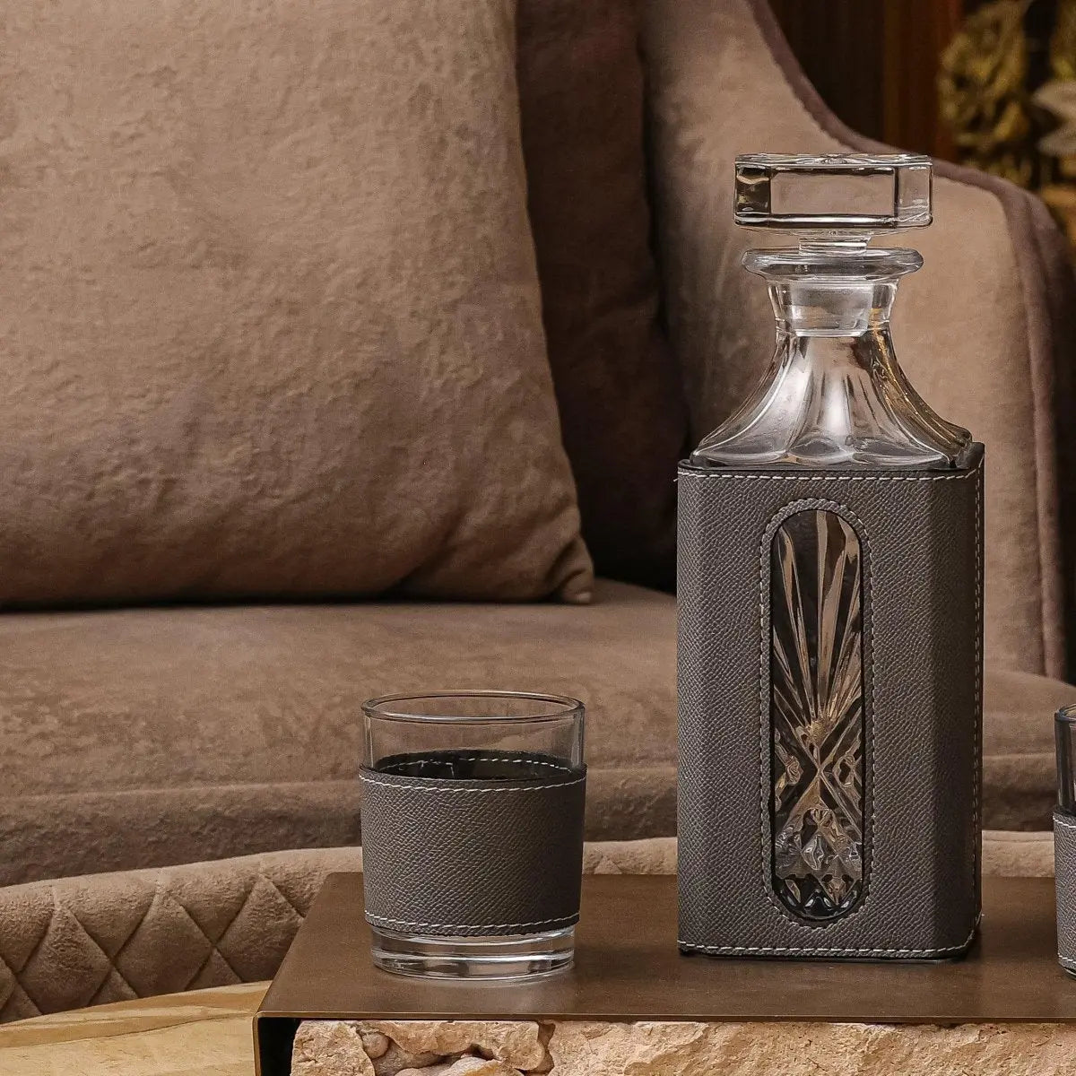 Decanter - Whiskey Leather Decanter Set - Grey - Daamaira Home and Living Ltd