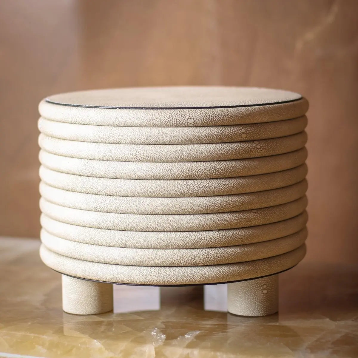 Decor Objects Leather Round Stool - High Rise - Daamaira Home and Living Ltd