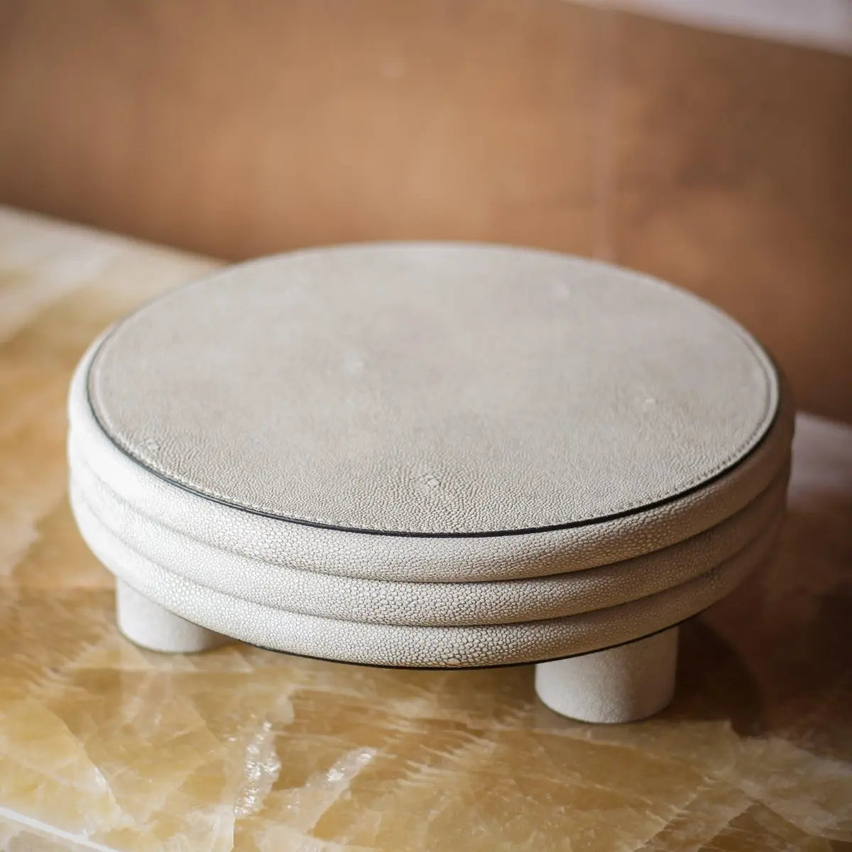 Decor Objects Leather Round Stool - Low Rise - Daamaira Home and Living Ltd