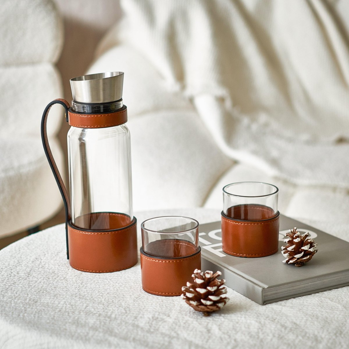Water Jugs Leather Water Jug With Cups - Daamaira Home and Living Ltd