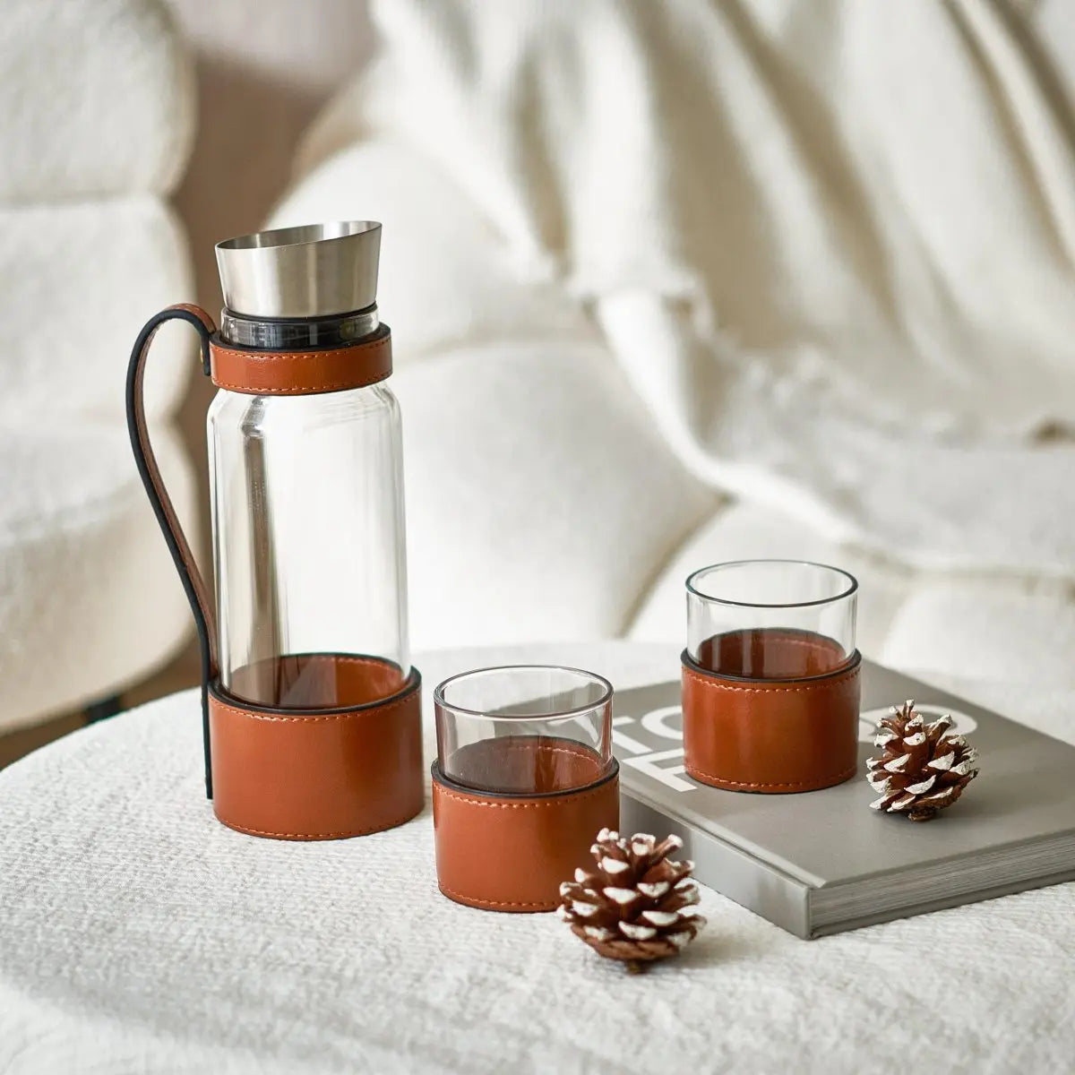 Water Jugs Leather Water Jug With Cups - Daamaira Home and Living Ltd