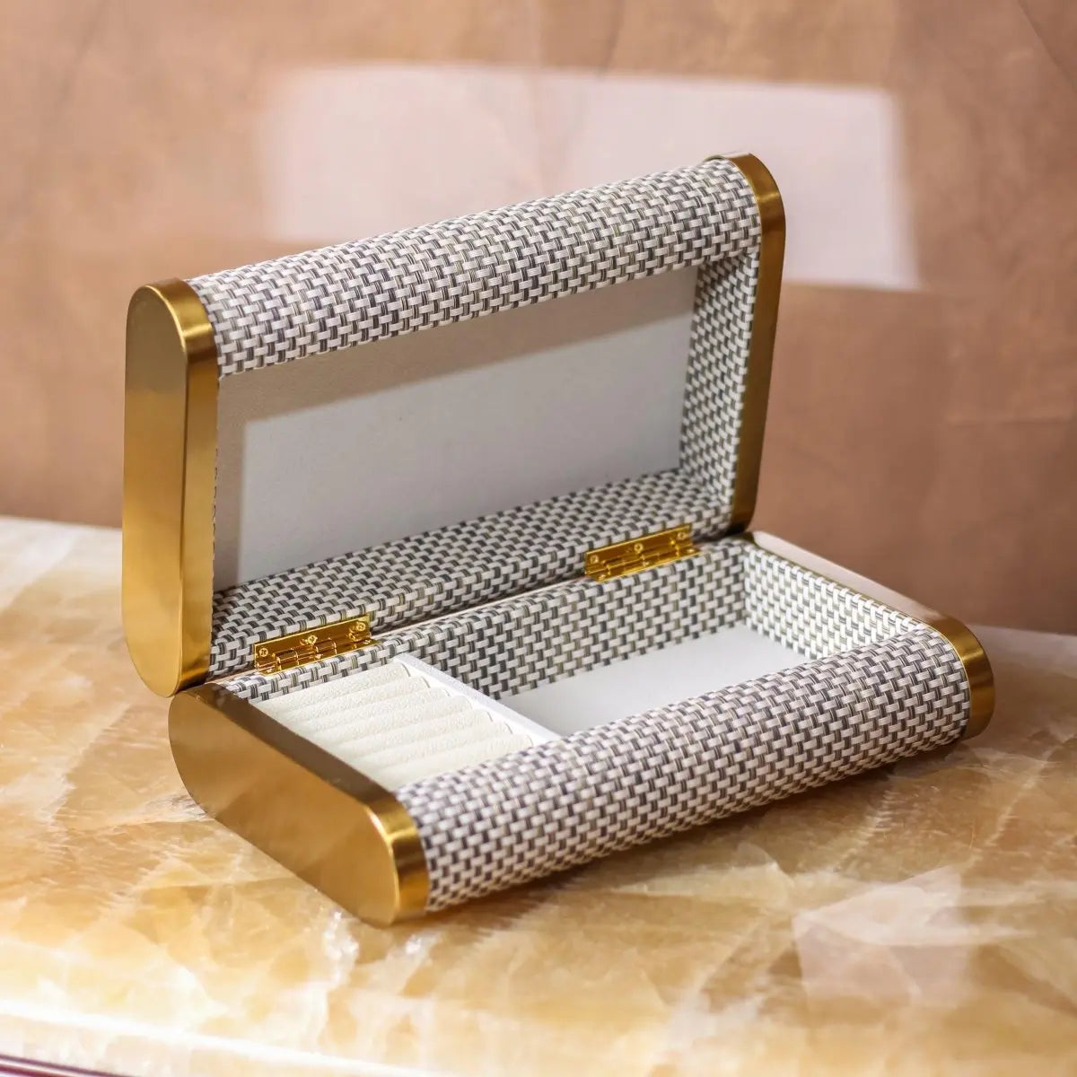 Storage Box Luxury Time Piece/Jewel Box - Beige and Gold - Daamaira Home and Living Ltd