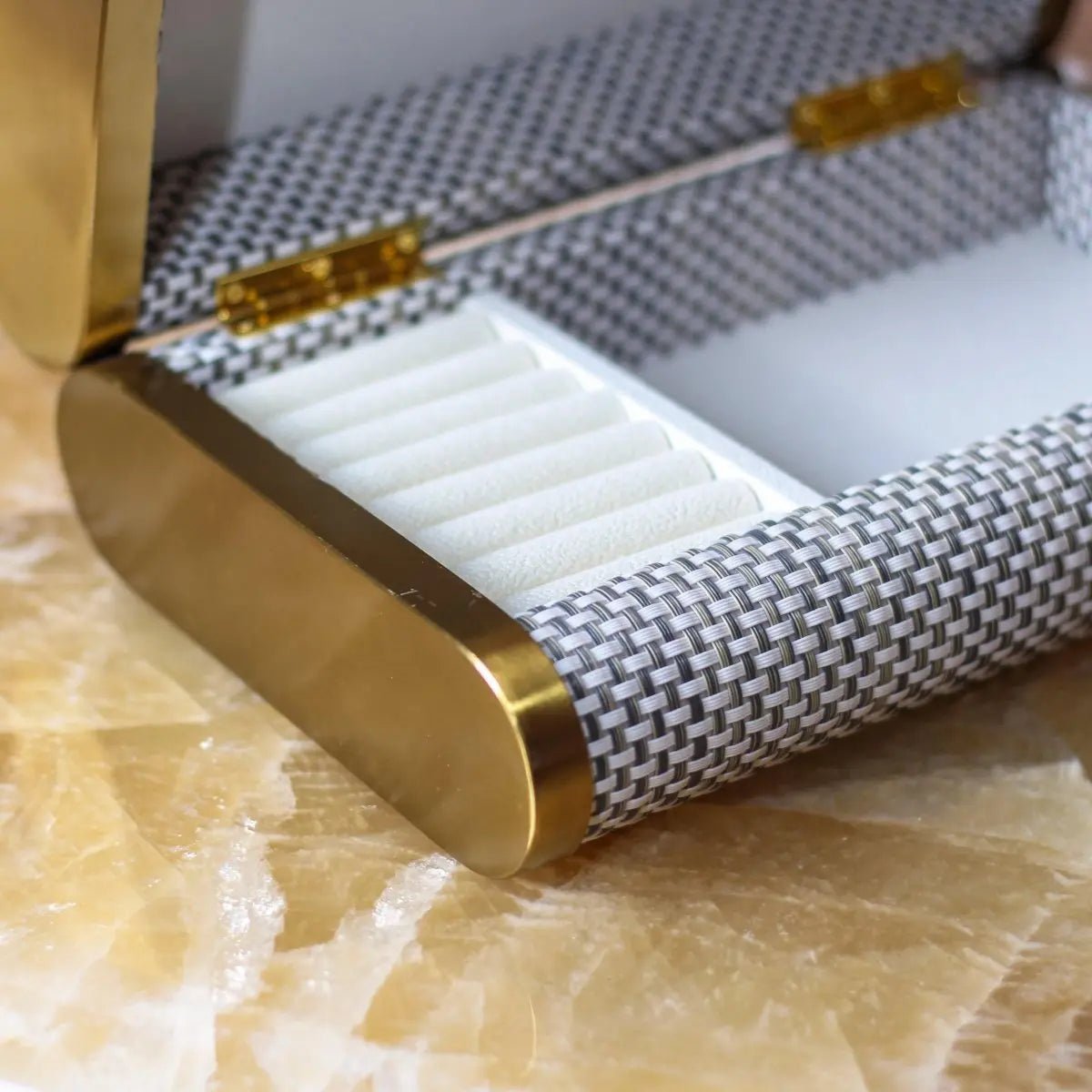 Storage Box Luxury Time Piece/Jewel Box - Beige and Gold - Daamaira Home and Living Ltd