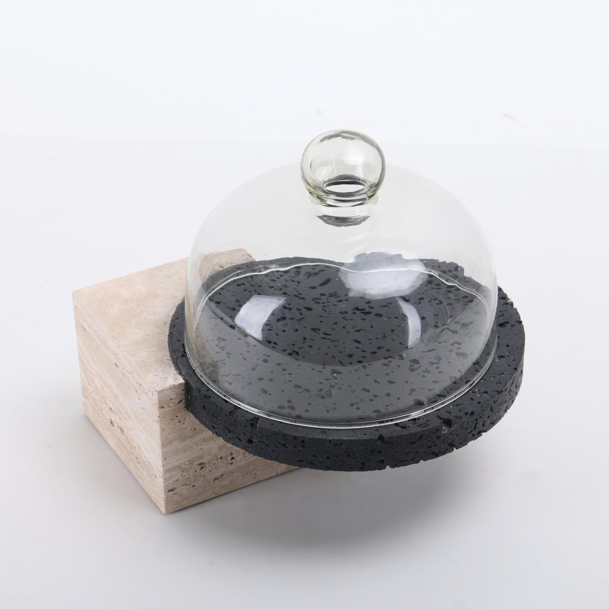 Serving Tray Marble - Cake And Dessert Stand With Lid - Beige & Black - Daamaira Home and Living Ltd