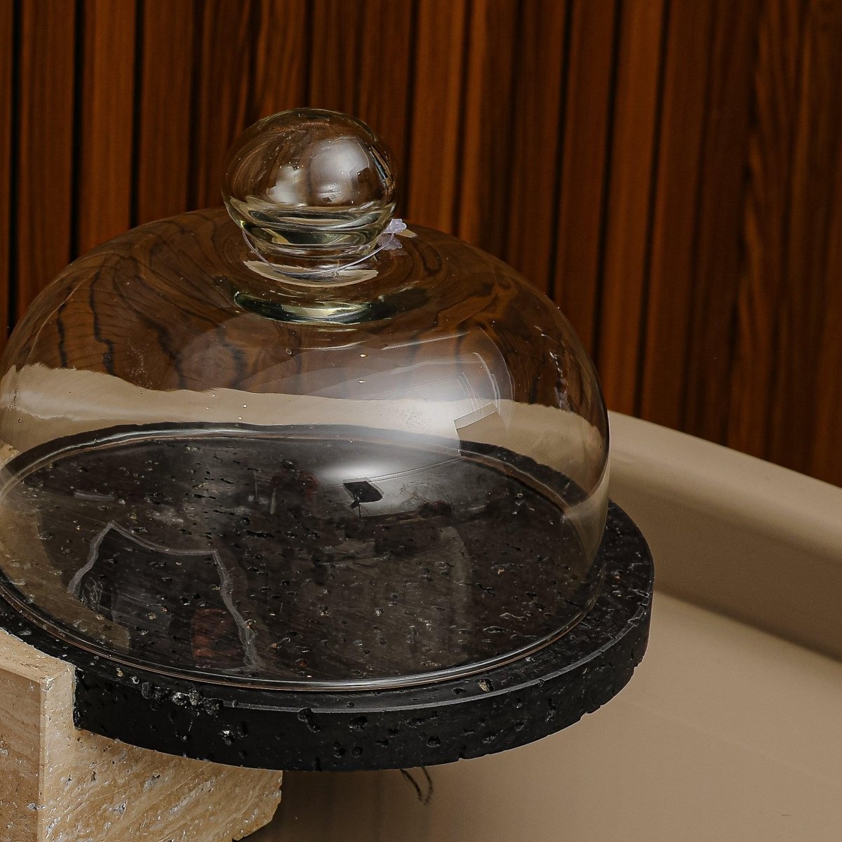 Serving Tray Marble - Cake And Dessert Stand With Lid - Beige & Black - Daamaira Home and Living Ltd