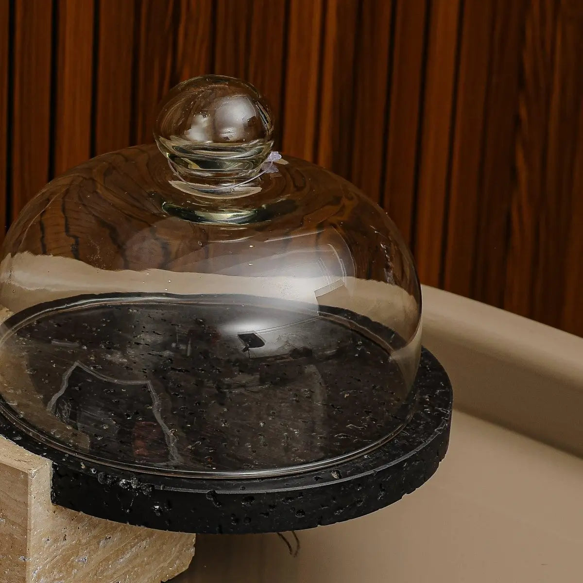 Serving Tray Marble - Cake And Dessert Stand With Lid - Beige & Black - Daamaira Home and Living Ltd