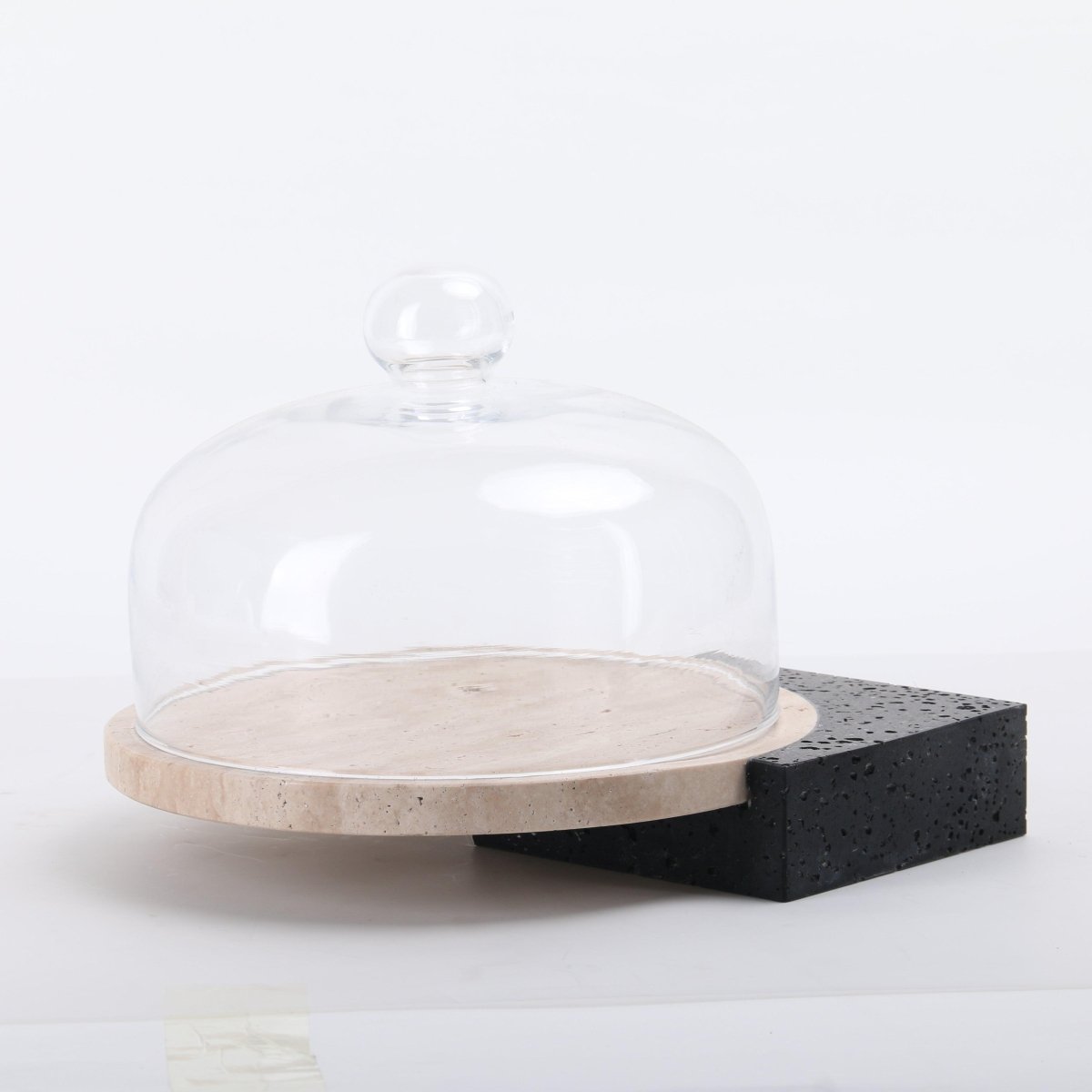 Serving Tray Marble - Cake And Dessert Stand With Lid - Black & Beige Large - Daamaira Home and Living Ltd